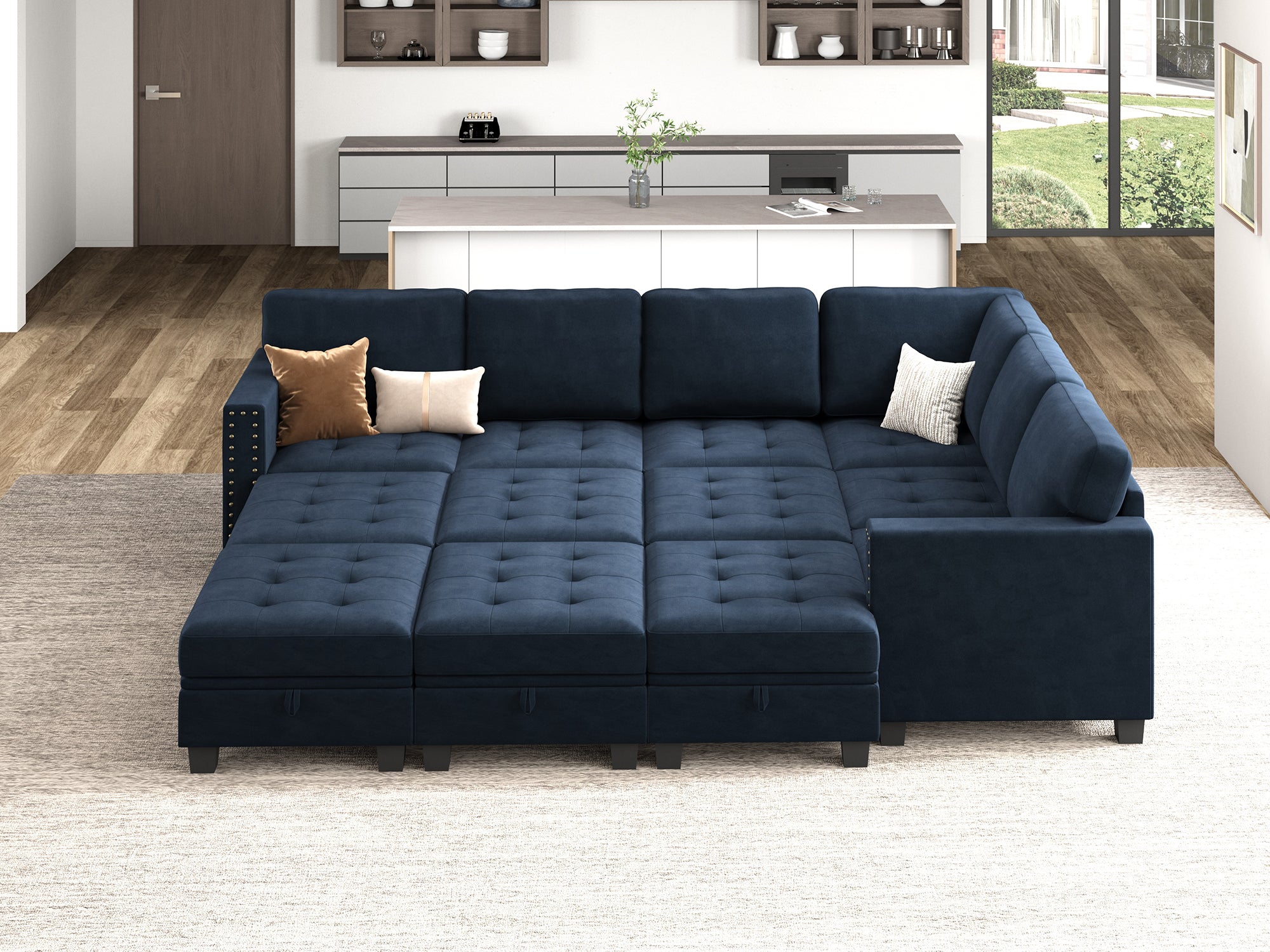 HONBAY 12-Piece Velvet Modular Sleeper Sectional With Storage Space