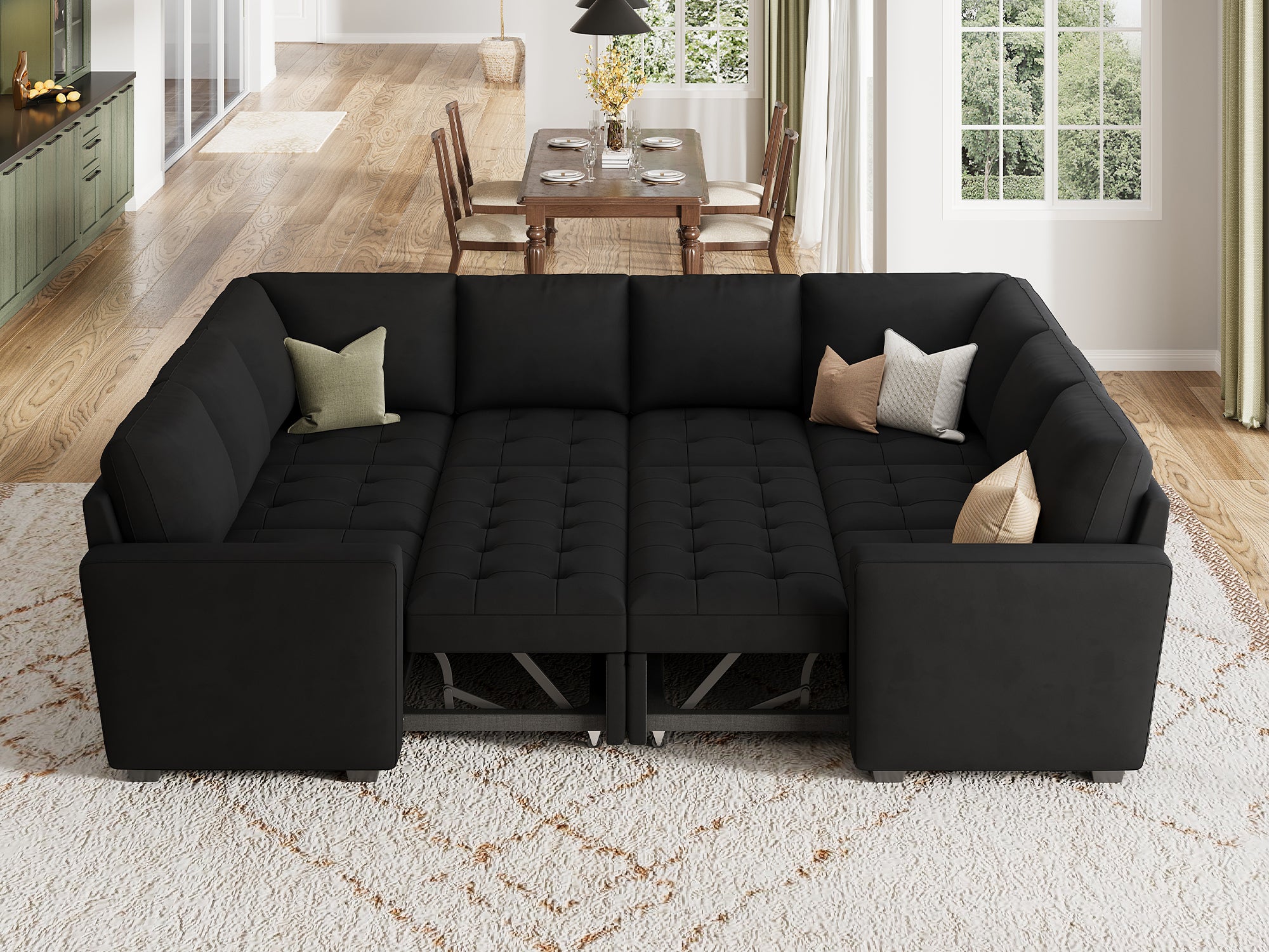 HONBAY 8-Piece Velvet Modular Sleeper Sectional With 2 Storage Spaces #Color_Black Style II