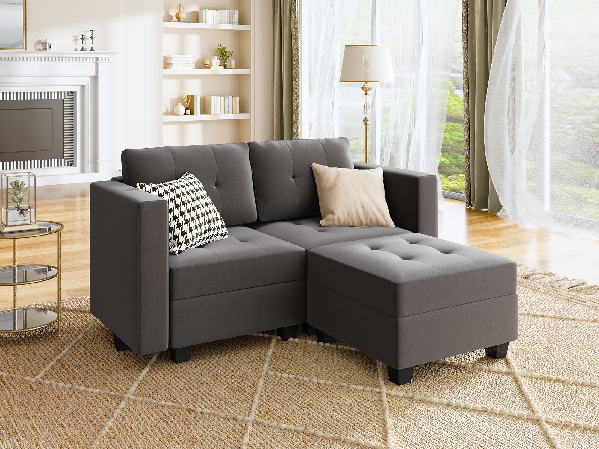 HONBAY 3-Piece Velvet Modular Sectional Sofa With Storage Seat