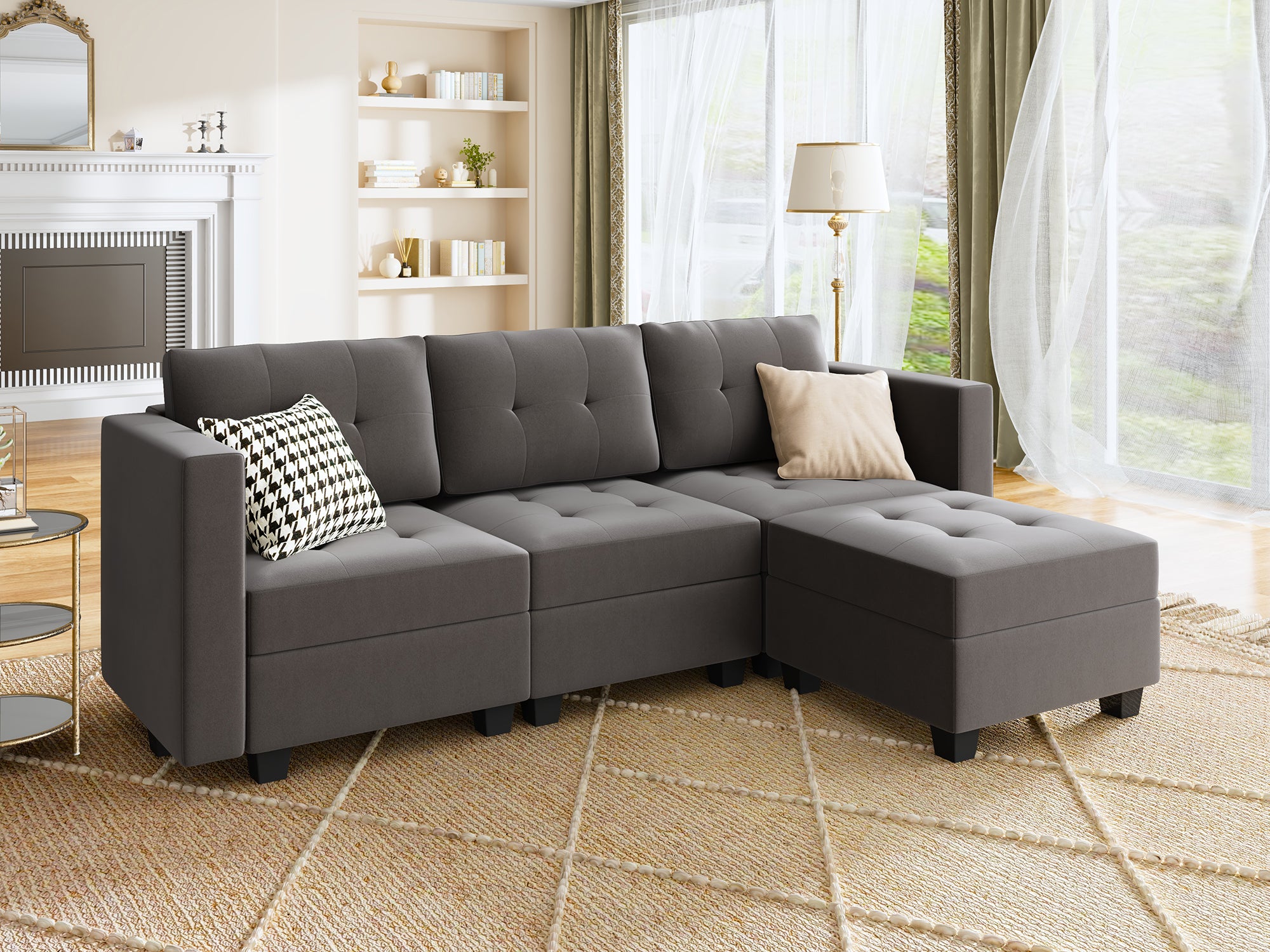 HONBAY 4-Piece Velvet Modular Sectional With Storage Seat