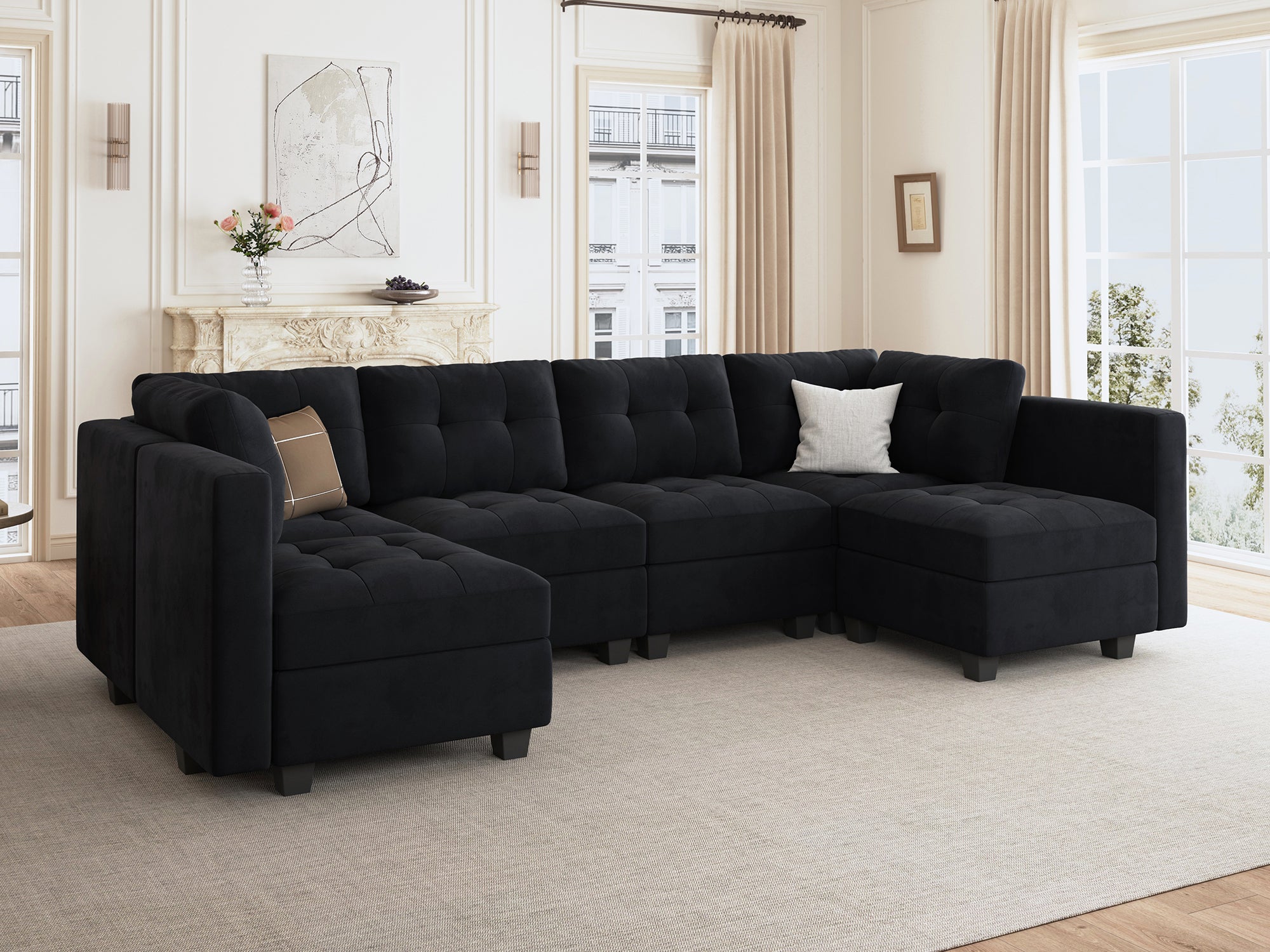 HONBAY 6-Piece Velvet Modular Sectional With Storage Seat