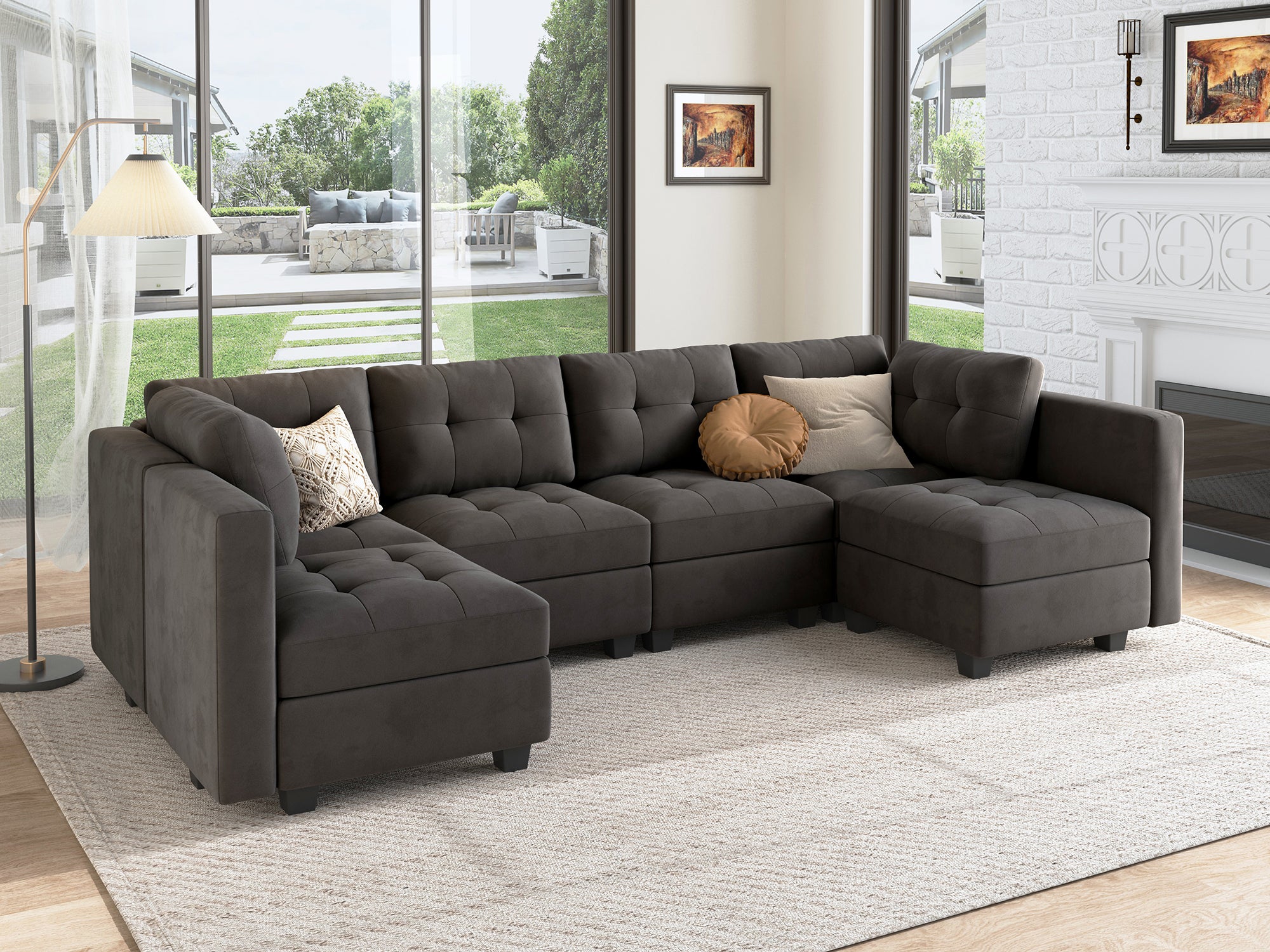 HONBAY 6-Piece Velvet Modular Sectional With Storage Seat