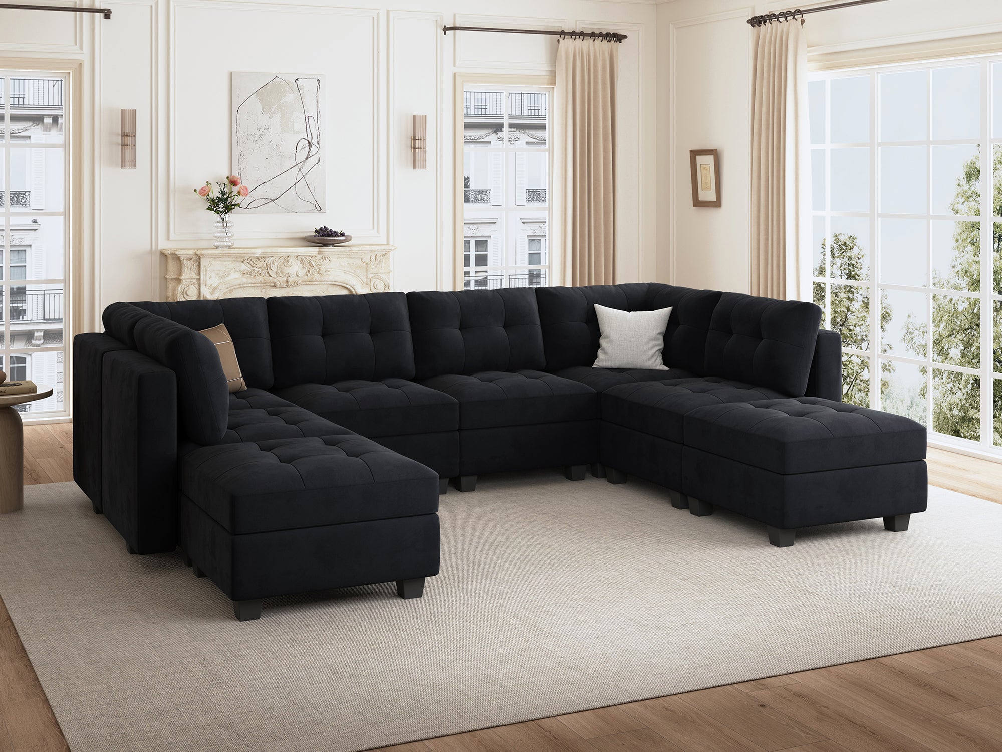 HONBAY 8-Piece Velvet Modular Sectional With Storage Seat