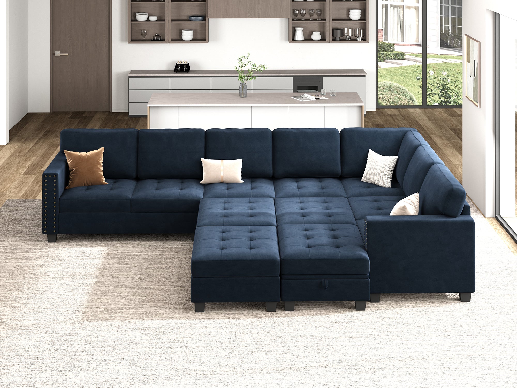 HONBAY 11-Piece Velvet Modular Sleeper Sectional With Storage Space