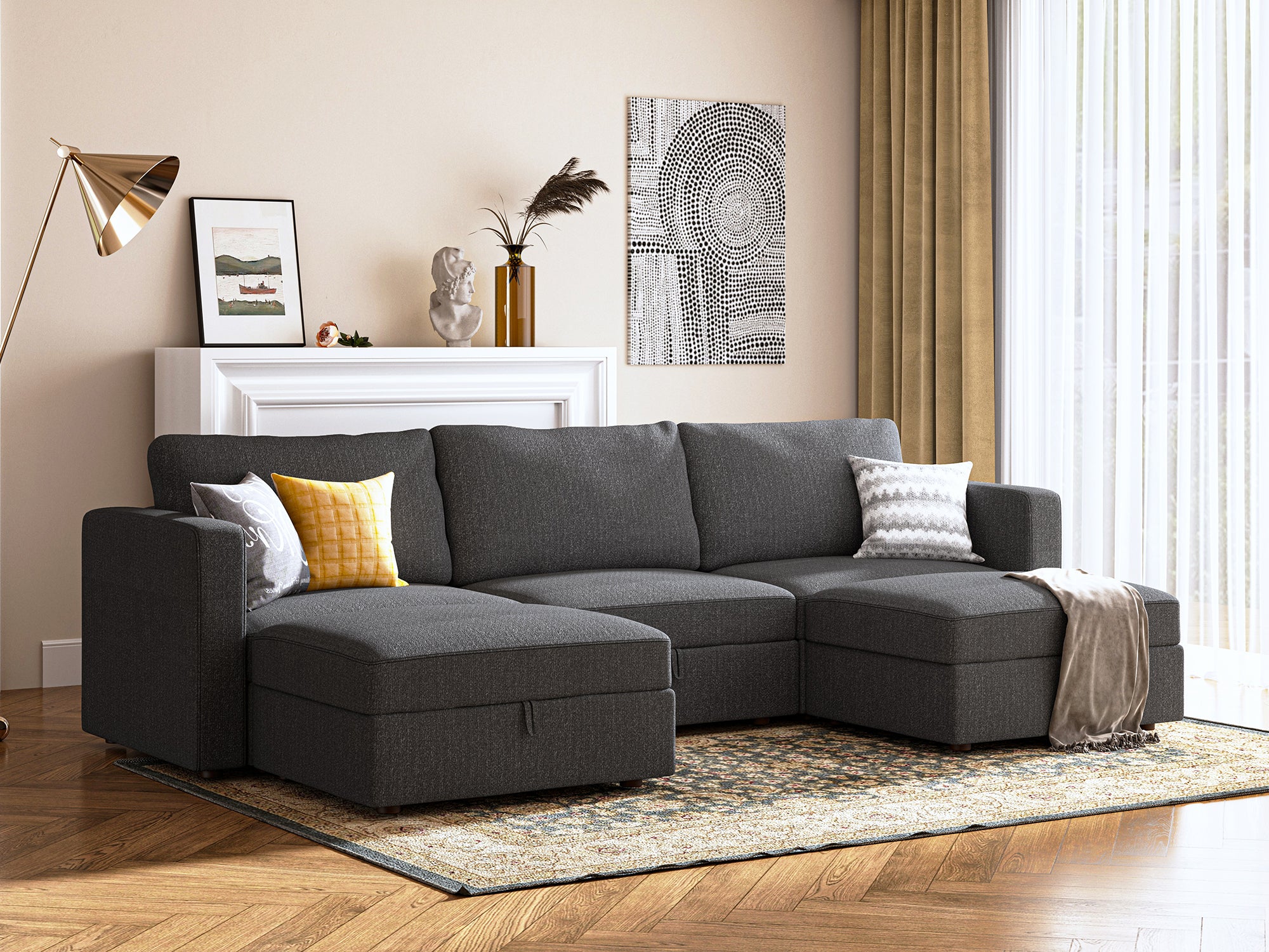 HONBAY 5-Piece Polyester Modular Sectional With Storage Seat