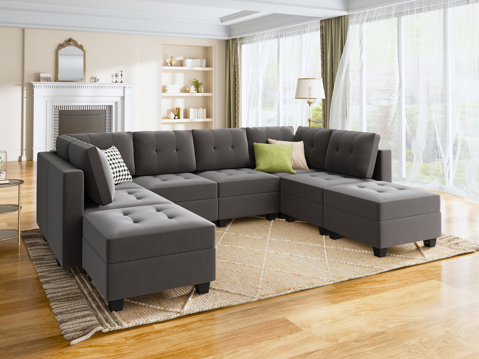 HONBAY 8-Piece Velvet Modular Sectional With Storage Seat