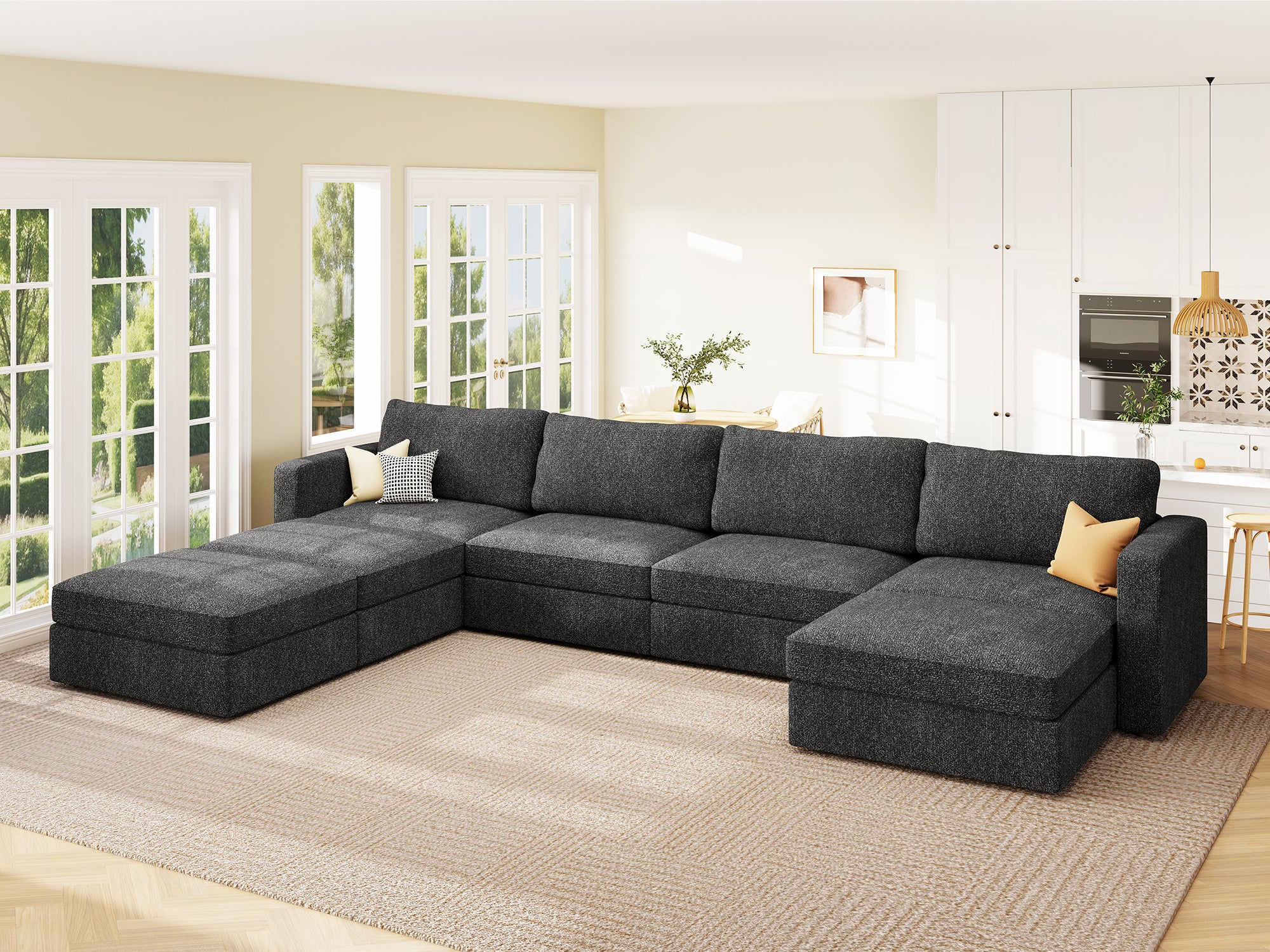 HONBAY 7-Piece Polyester Modular Sectional With Storage Seat