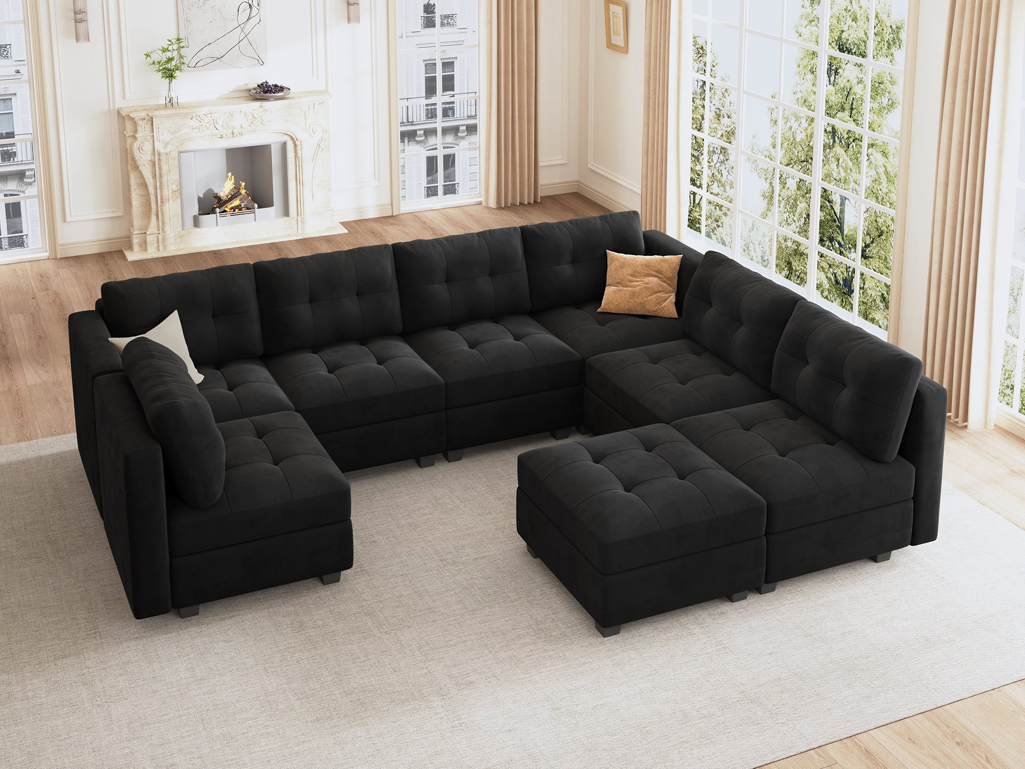 HONBAY 8-Piece Velvet Modular Sectional Sofa With Storage Seat