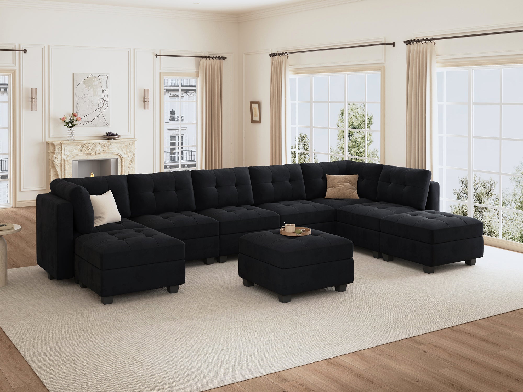 HONBAY 9-Piece Velvet Modular Sectional With Storage Seat