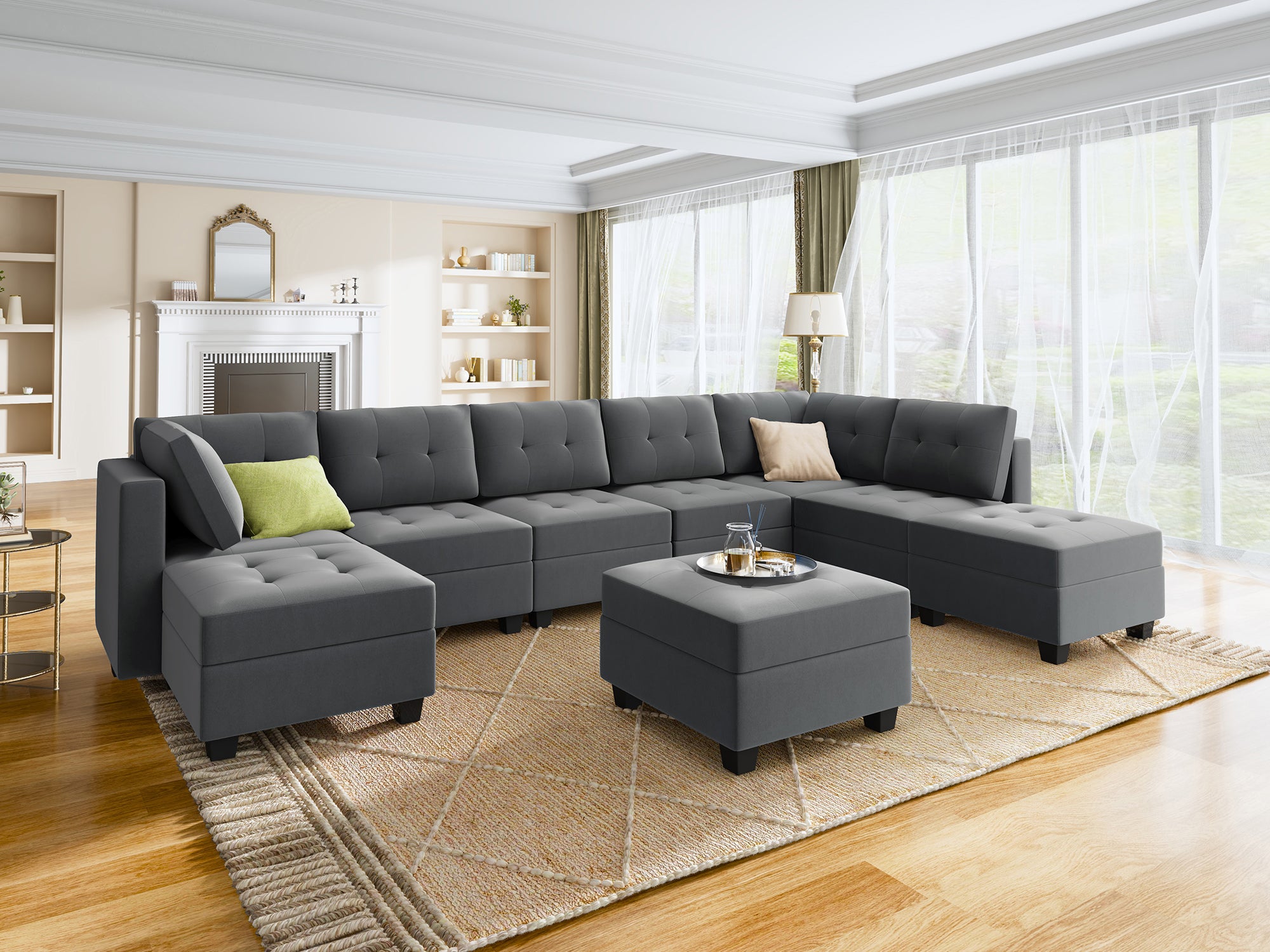 HONBAY 9-Piece Velvet Modular Sectional With Storage Seat