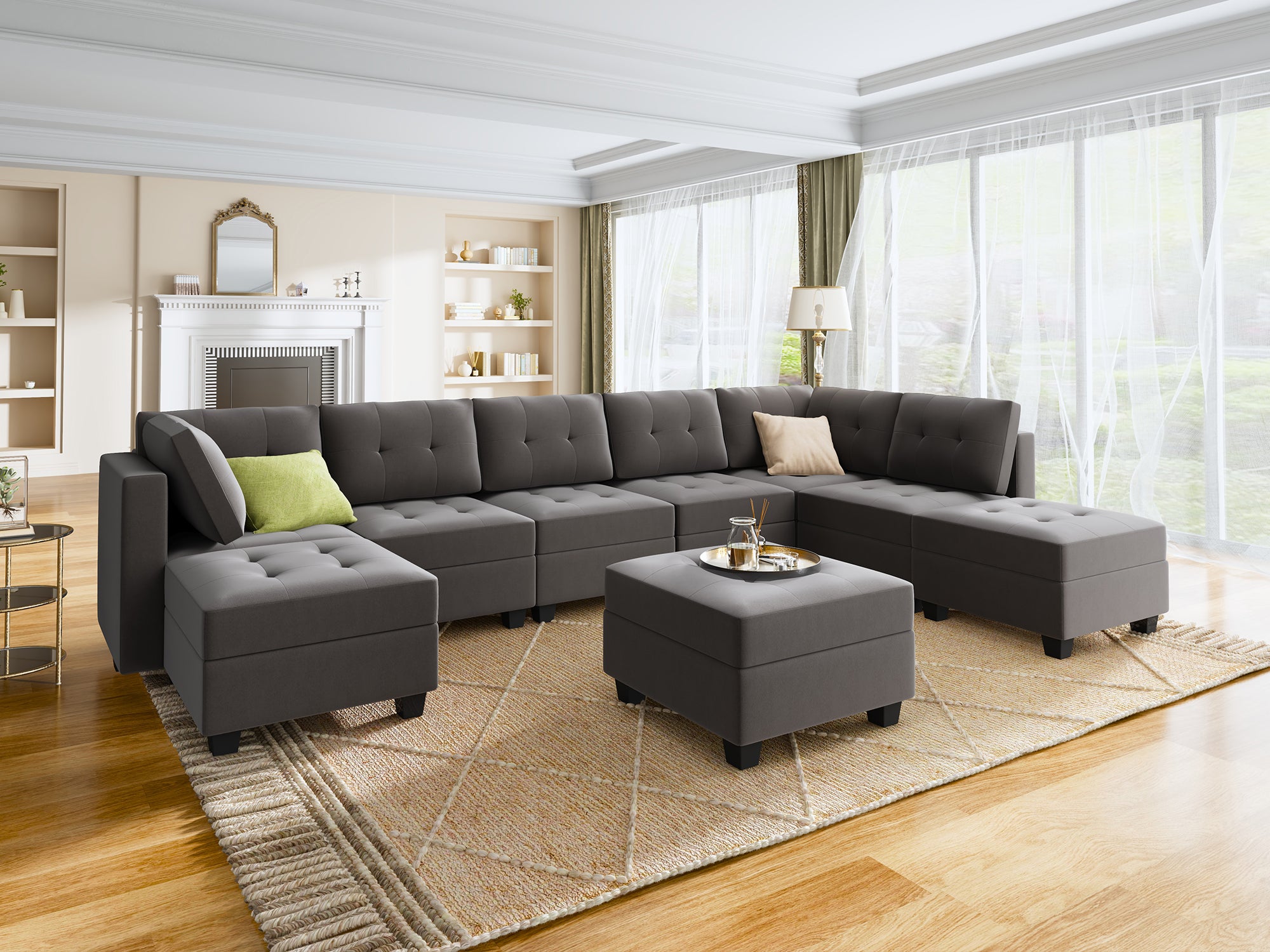 HONBAY 9-Piece Velvet Modular Sectional With Storage Seat