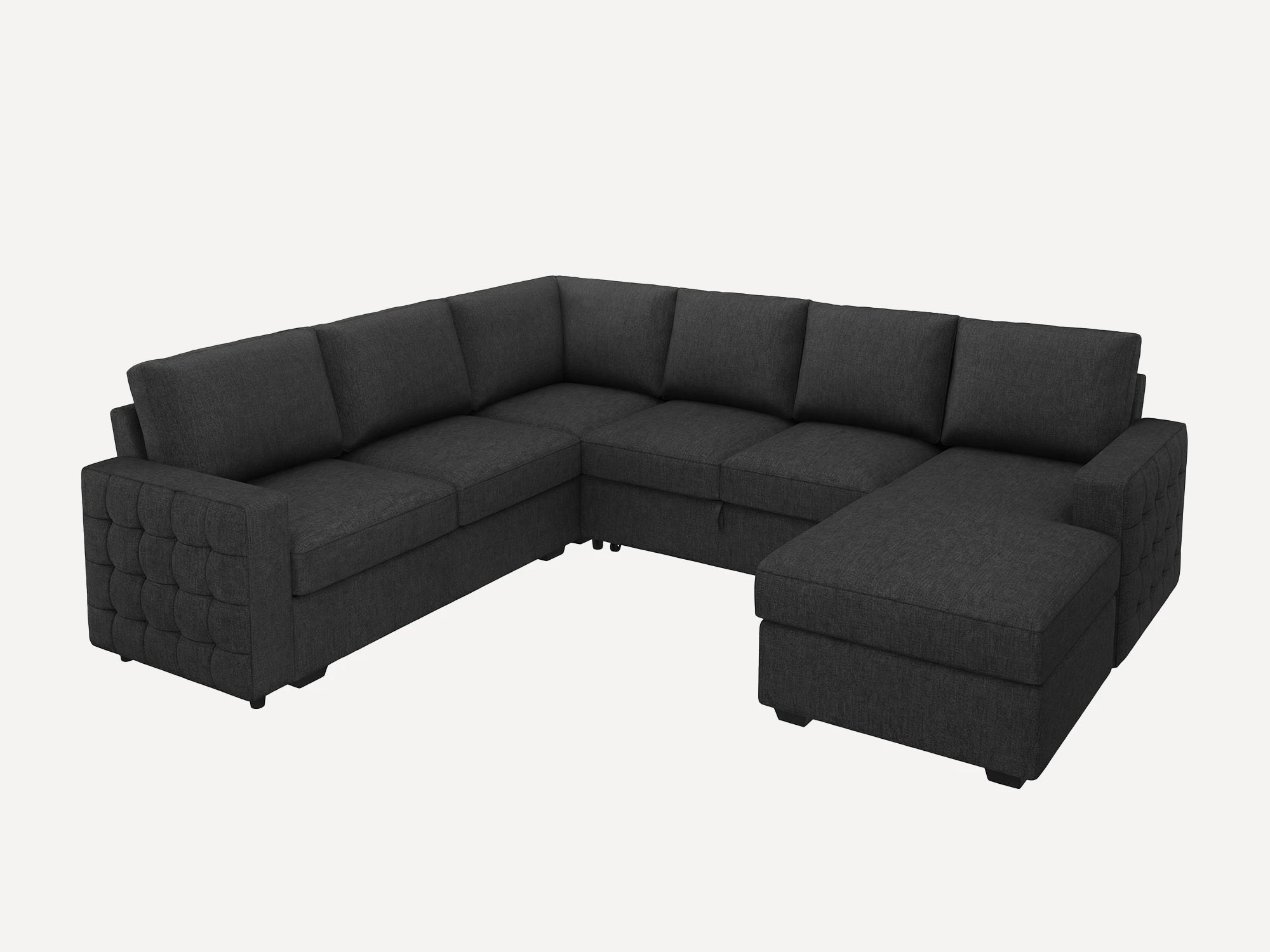 HONBAY 6-Piece Sleeper Sectional With Storage Space #Color_Dark Gray