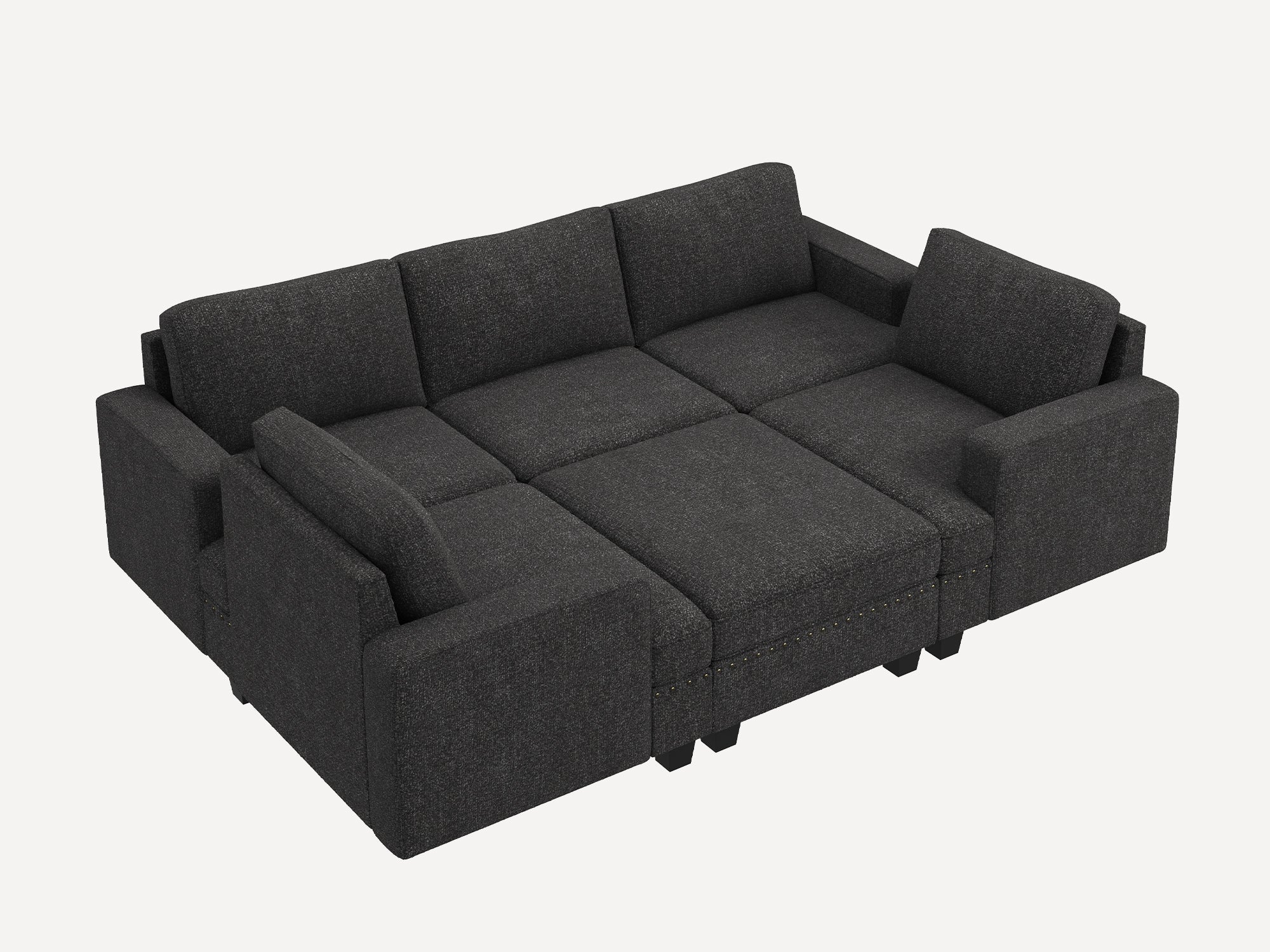 NOLANY Corner Modular Sofa 2-Left Armrest Seat+1-Seat+2-Right Armrest Seat+1-Storage Ottoman #Color_Dark Grey