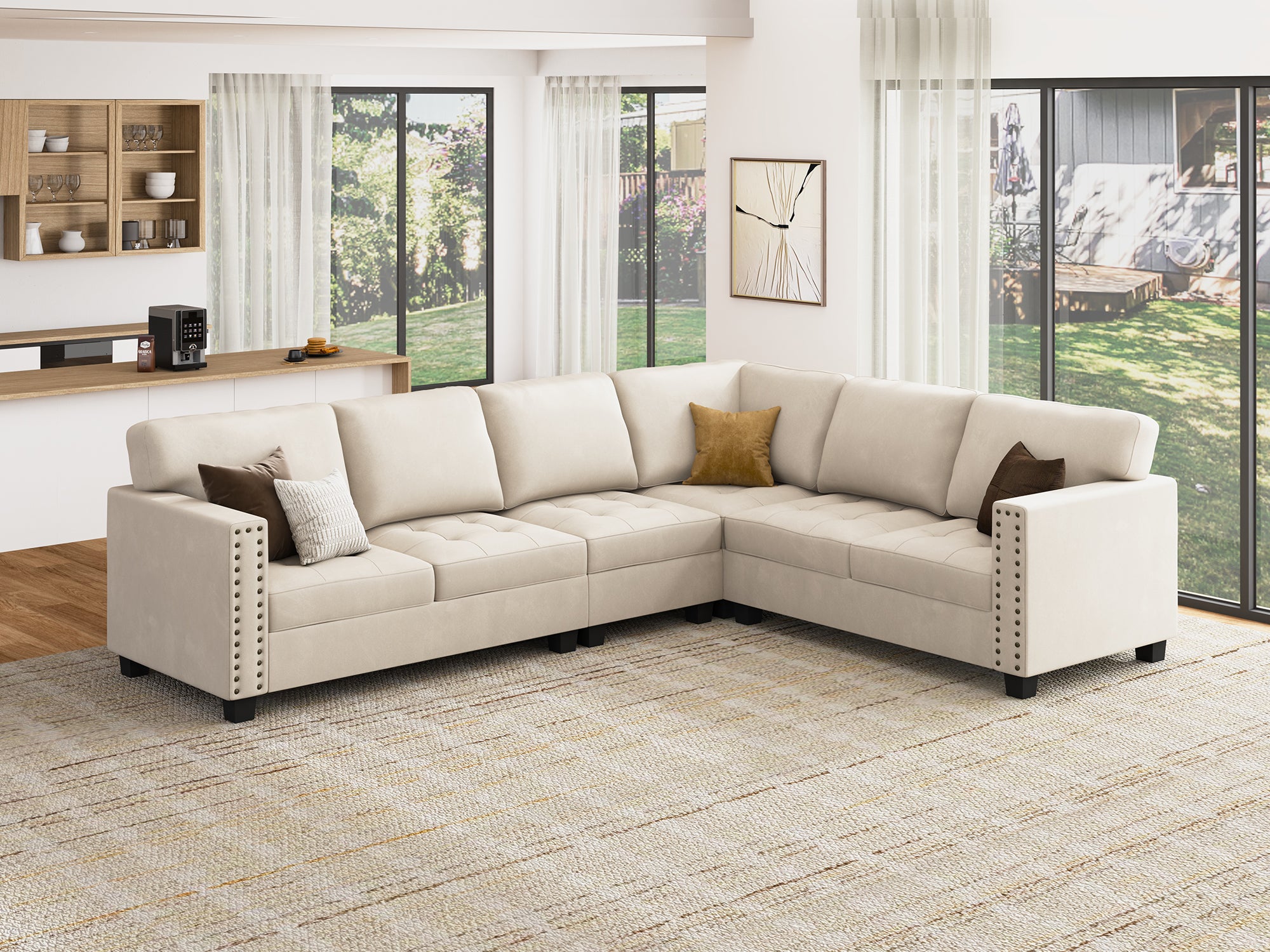 HONBAY 6 Piece Velvet Modular Sectional