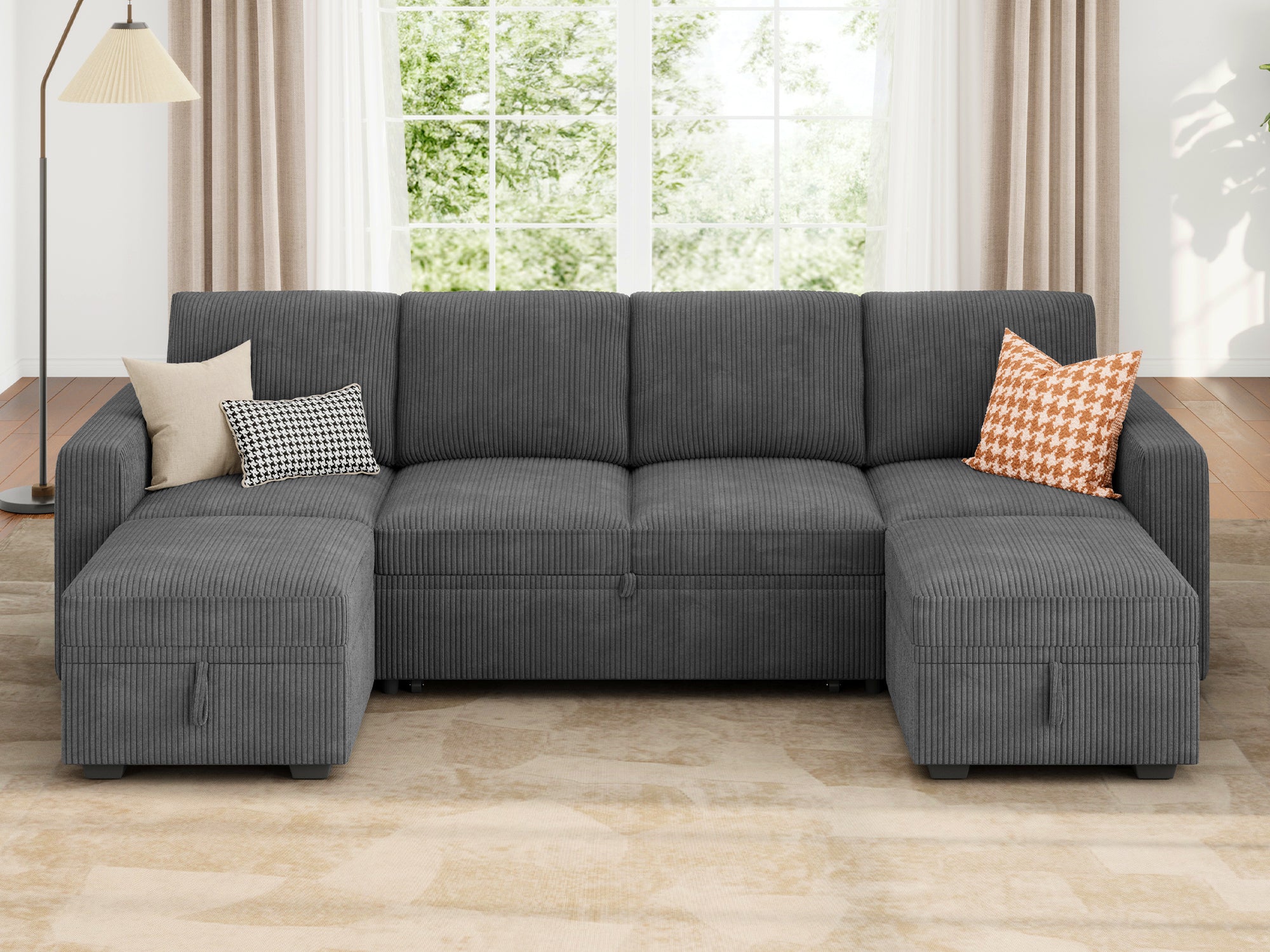 6-Piece Corduroy Modular Sleeper Sofa #Color_Corduroy Grey