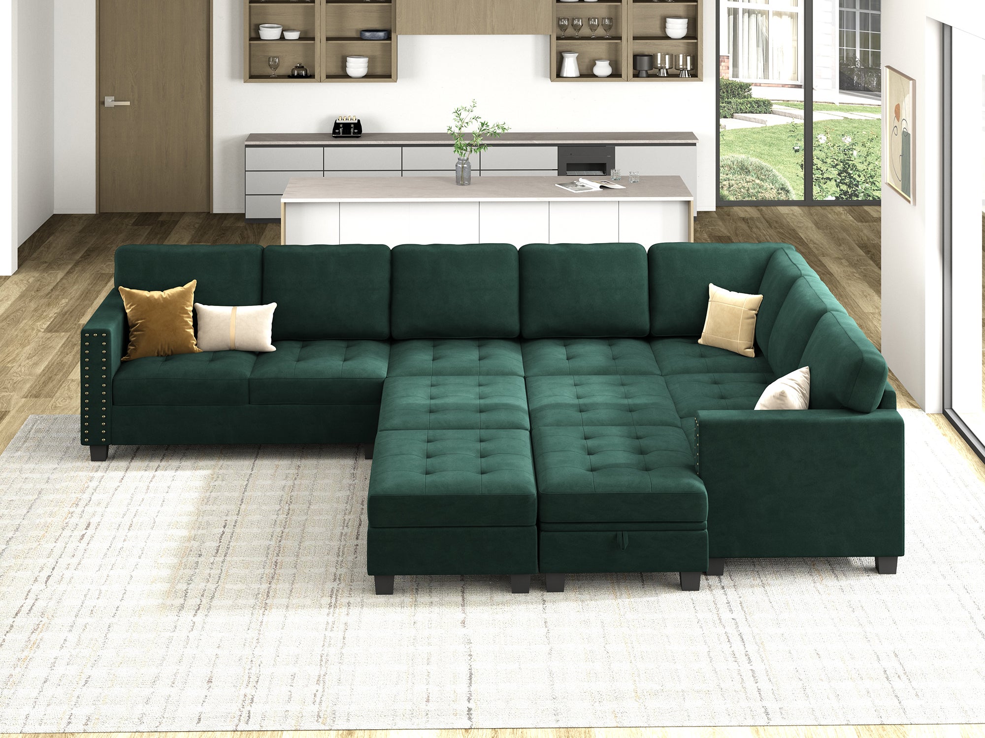 HONBAY 11-Piece Velvet Modular Sleeper Sectional With Storage Space