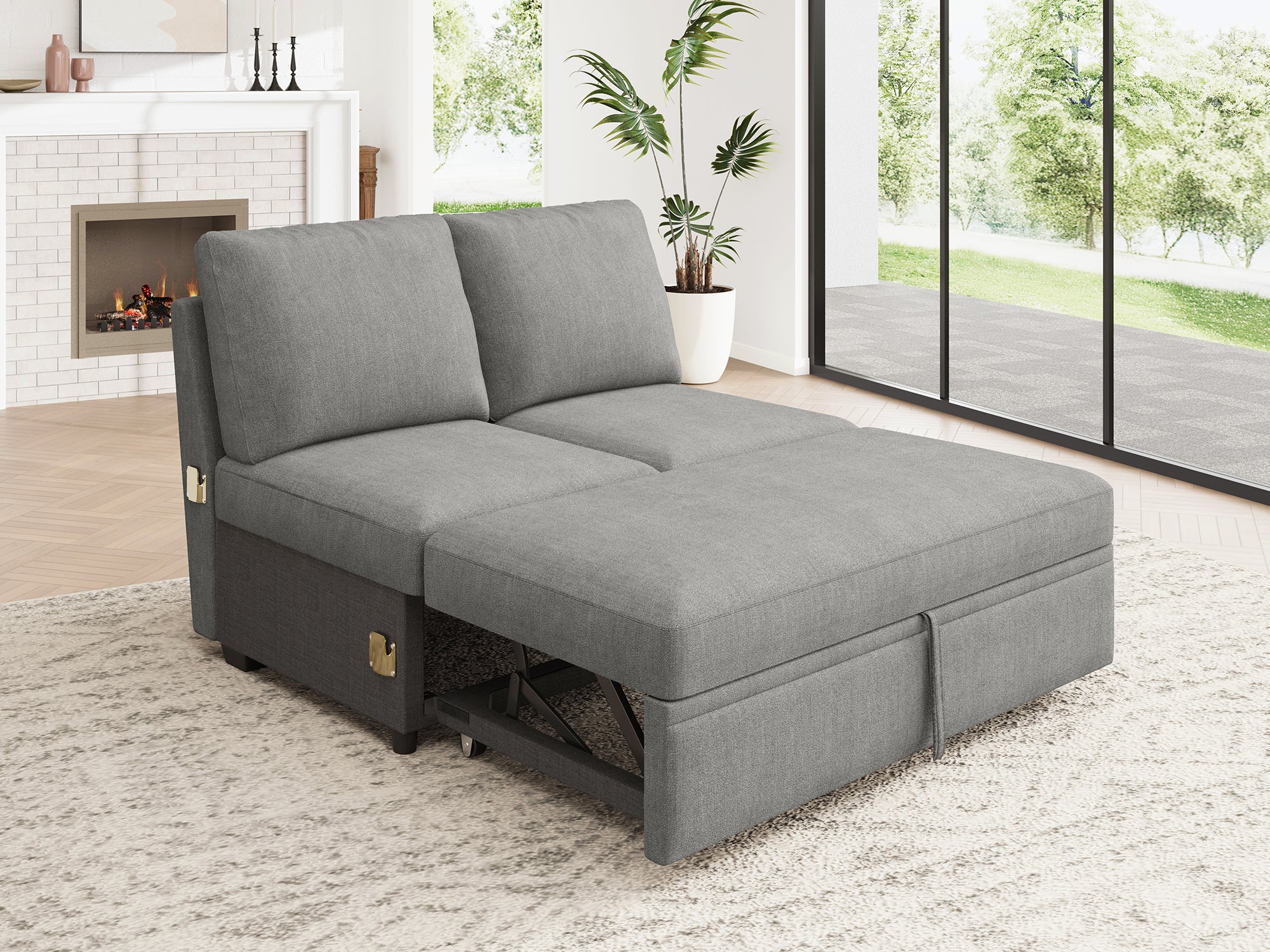 HONBAY 1 Piece Modular Sectional Pull Out Bed #Color_Warm Grey