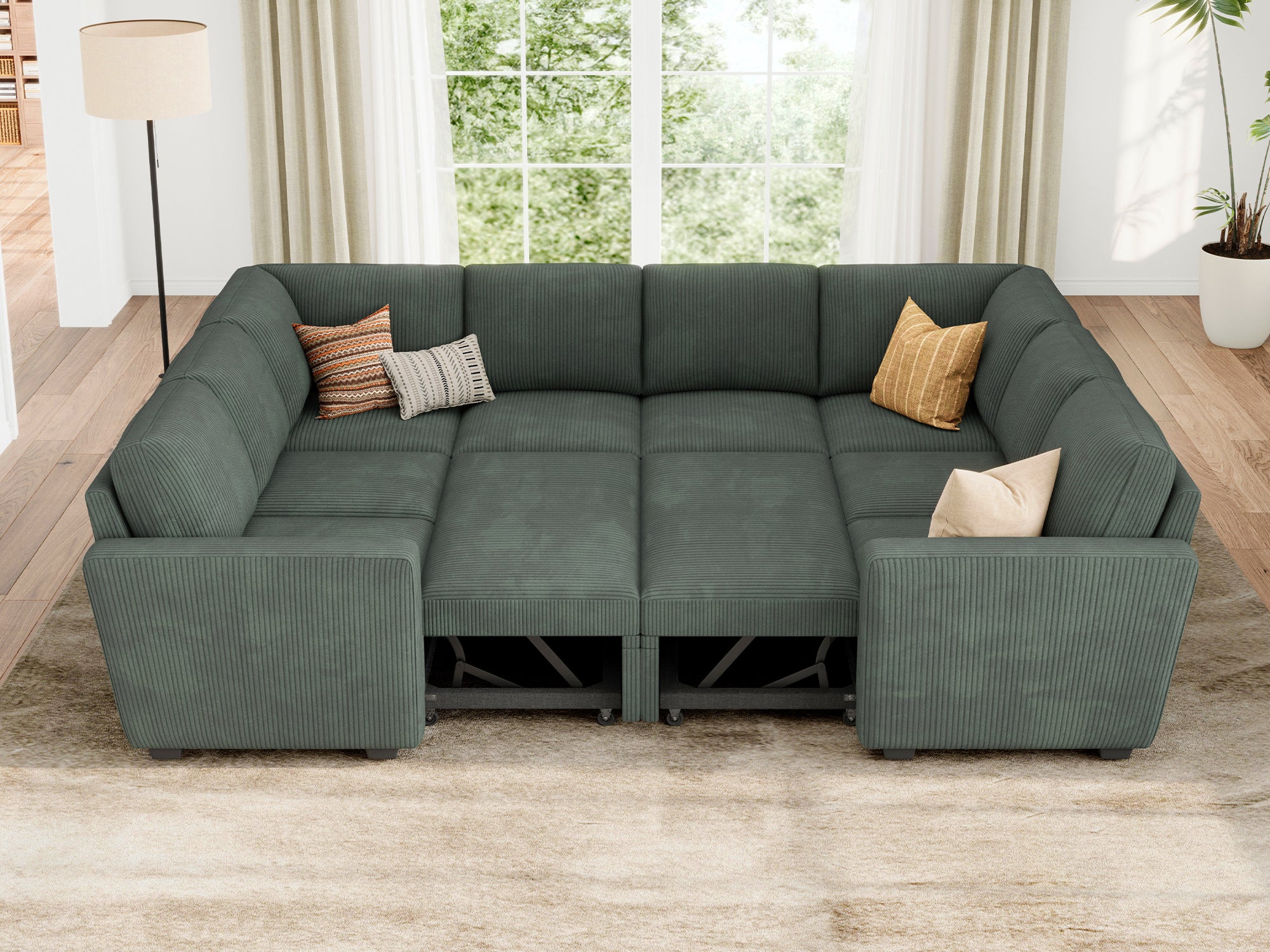 8-Piece Corduroy Modular Sleeper #Color_Corduroy Green