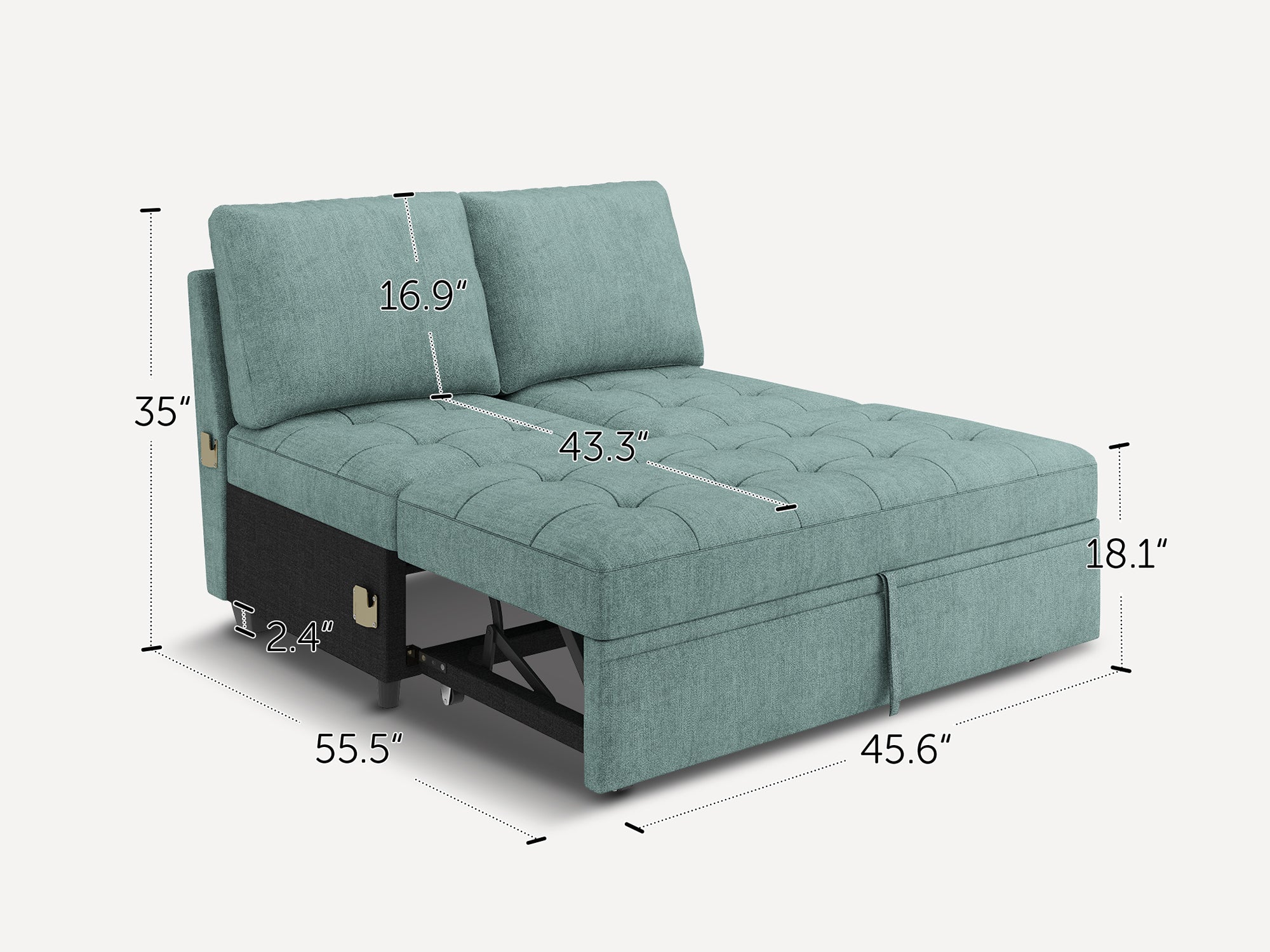 HONBAY 1 Piece Modular Sectional Pull Out Bed #Color_Aqua Blue