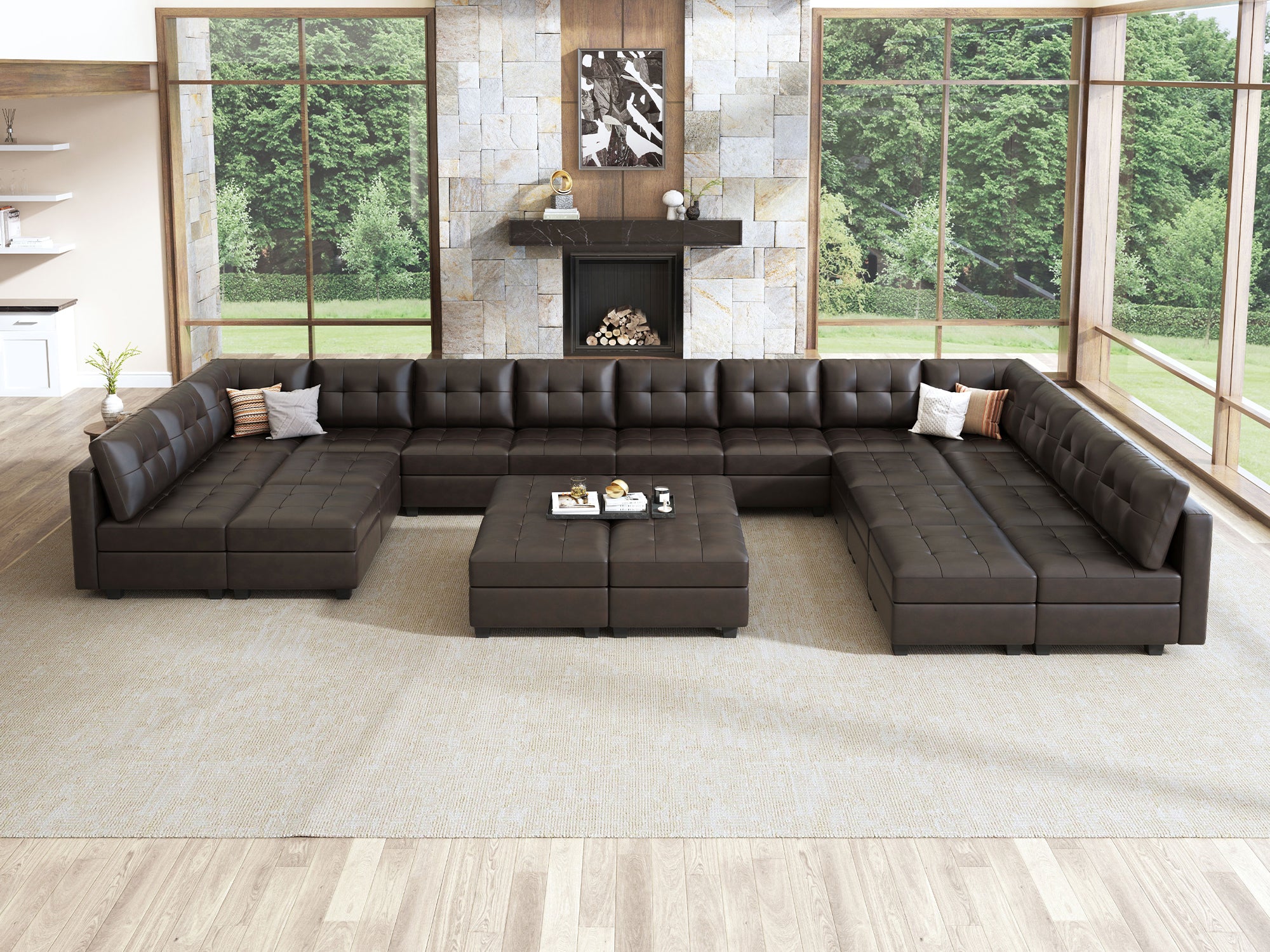 HONBAY 22-Piece Faux Leather Modular Sleeper Sectional With Storage Seat