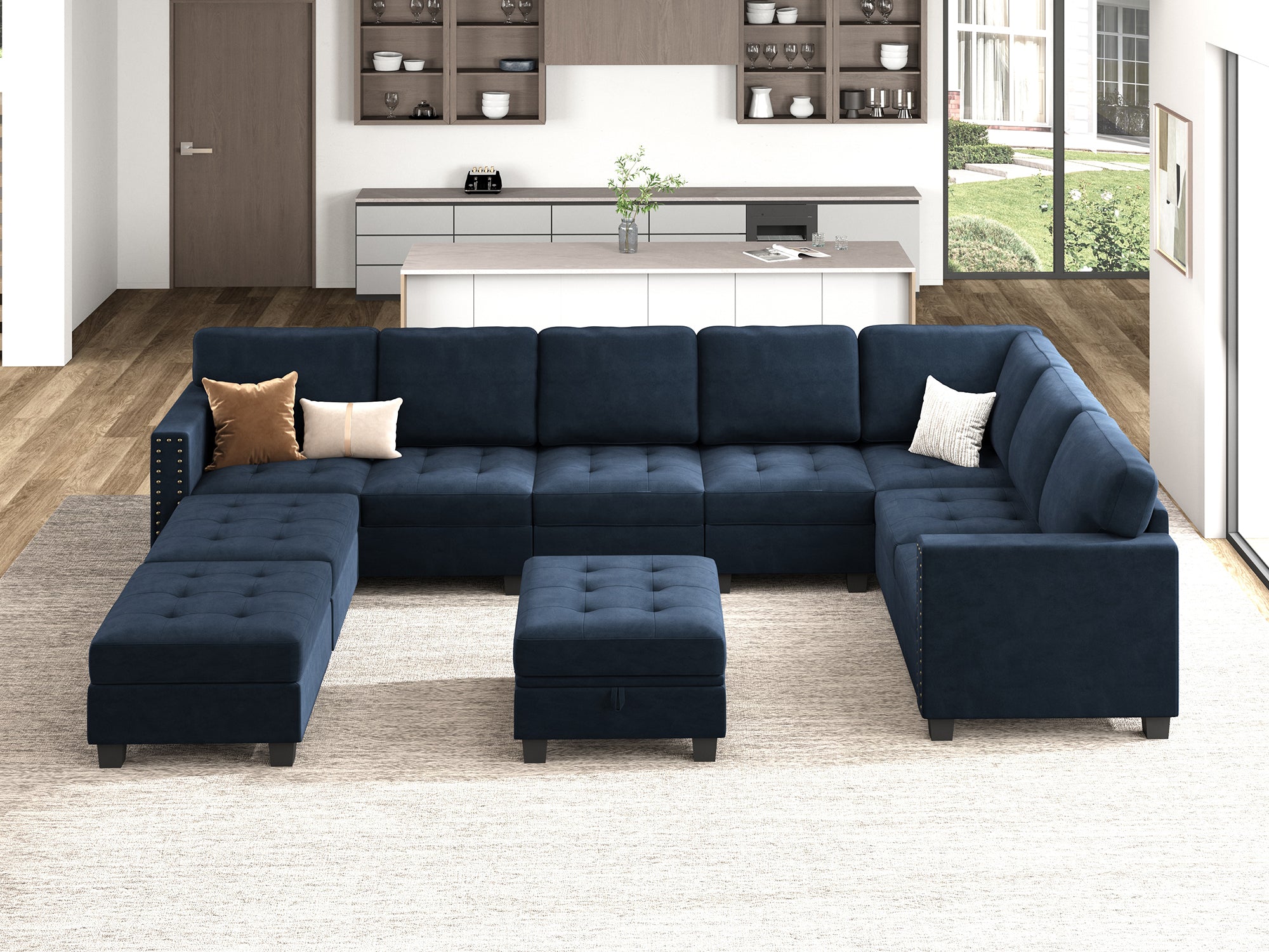 HONBAY 10-Piece Velvet Modular Sectional With Storage Ottoman