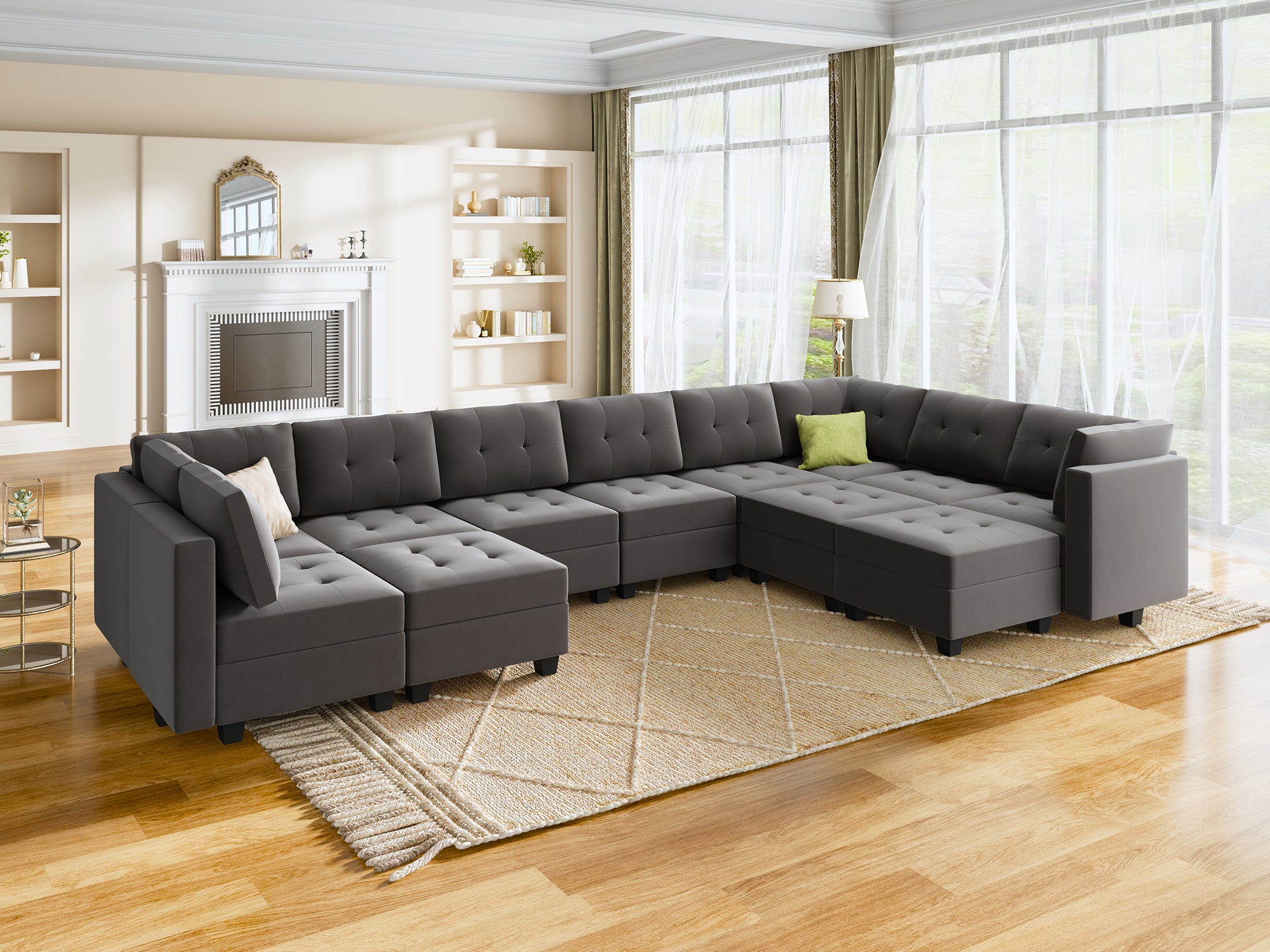 HONBAY 12-Piece Velvet Modular Sleeper Sectional Sofa With Storage Seat