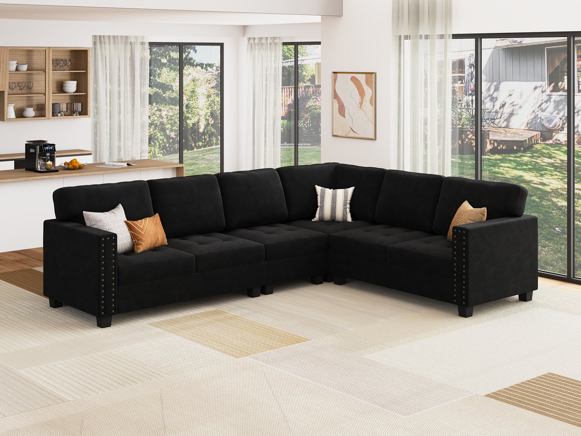 HONBAY 6 Piece Velvet Modular Sectional