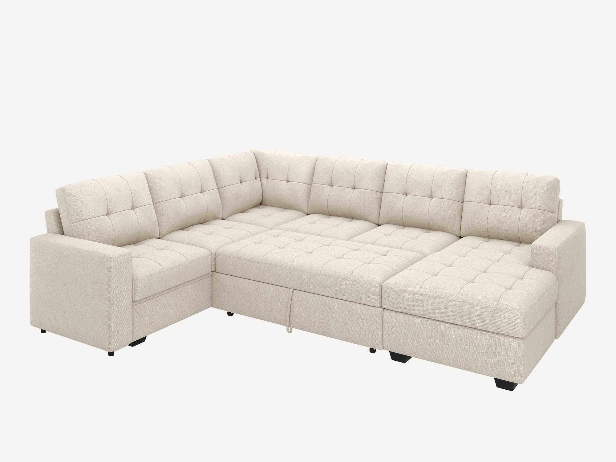 HONBAY 6-Piece Polyester Sleeper Sectional With Storage Space #Color_Beige