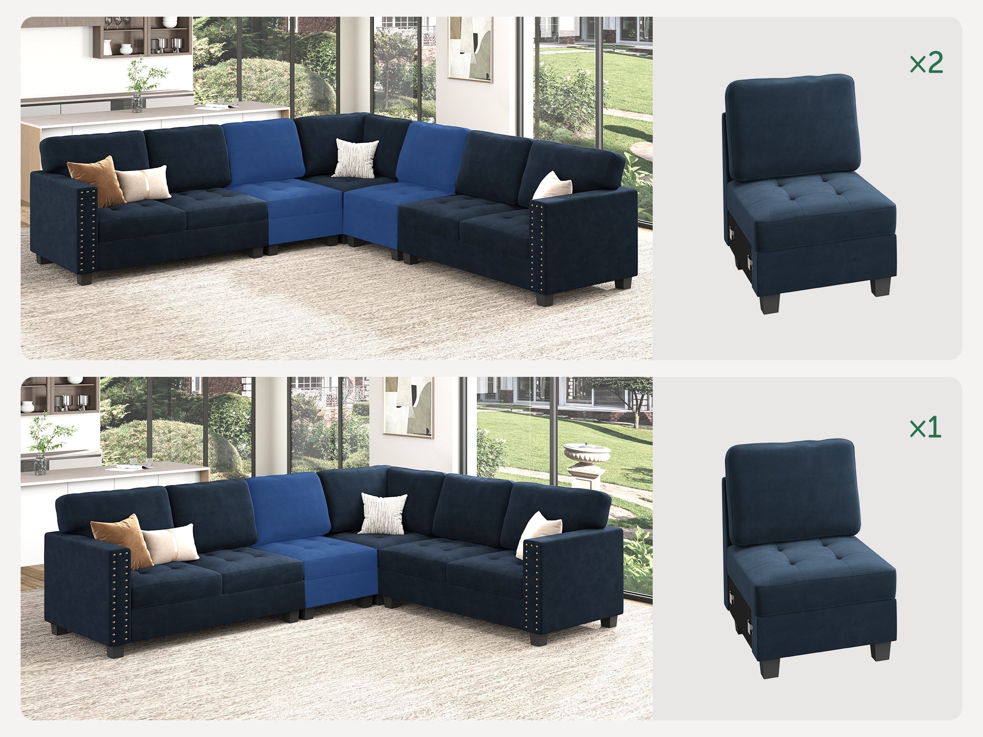 HONBAY 1 Piece Velvet Modular Seat