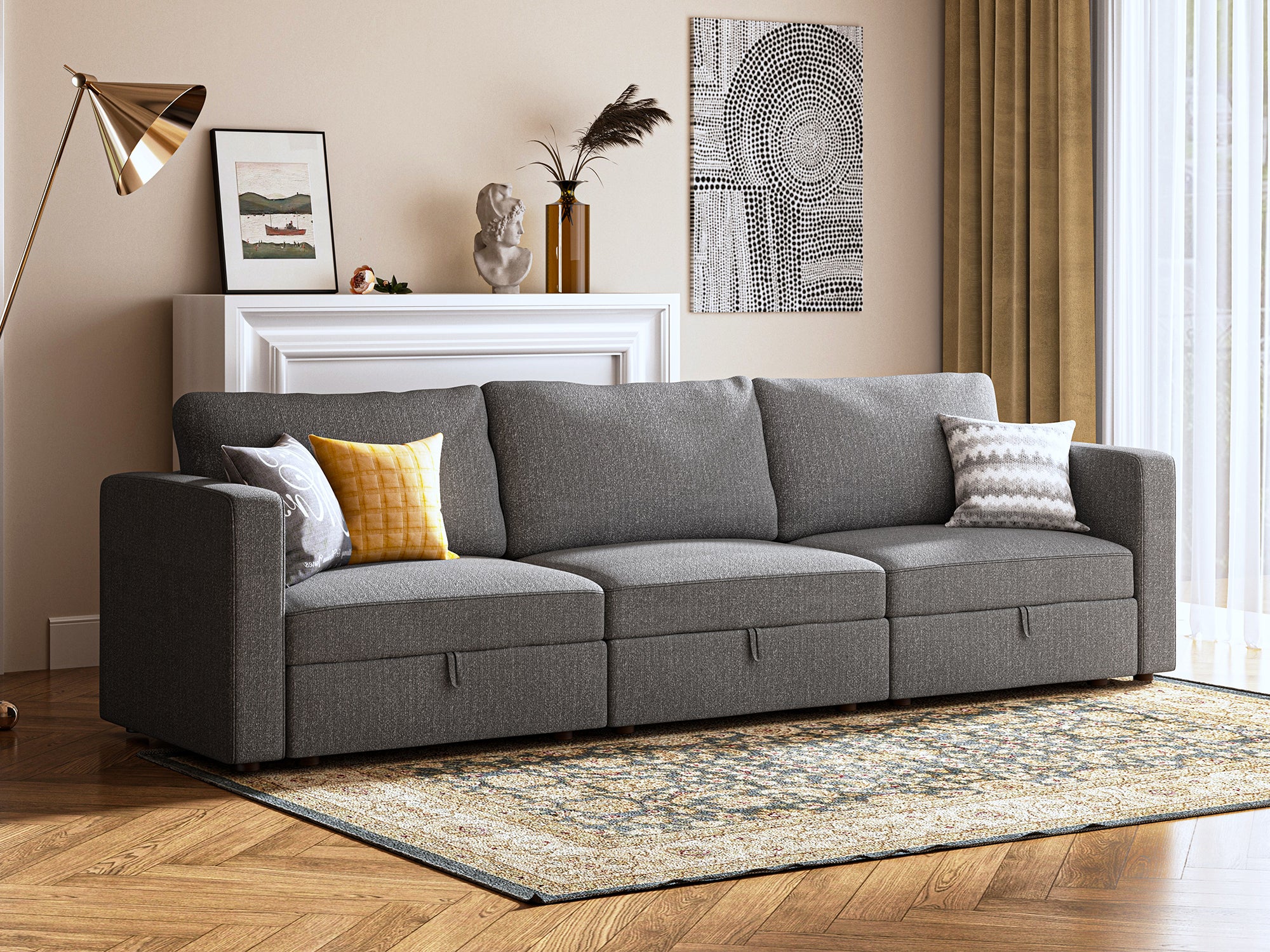 HONBAY 3-Piece Polyester Modular Sectional With Storage Seat