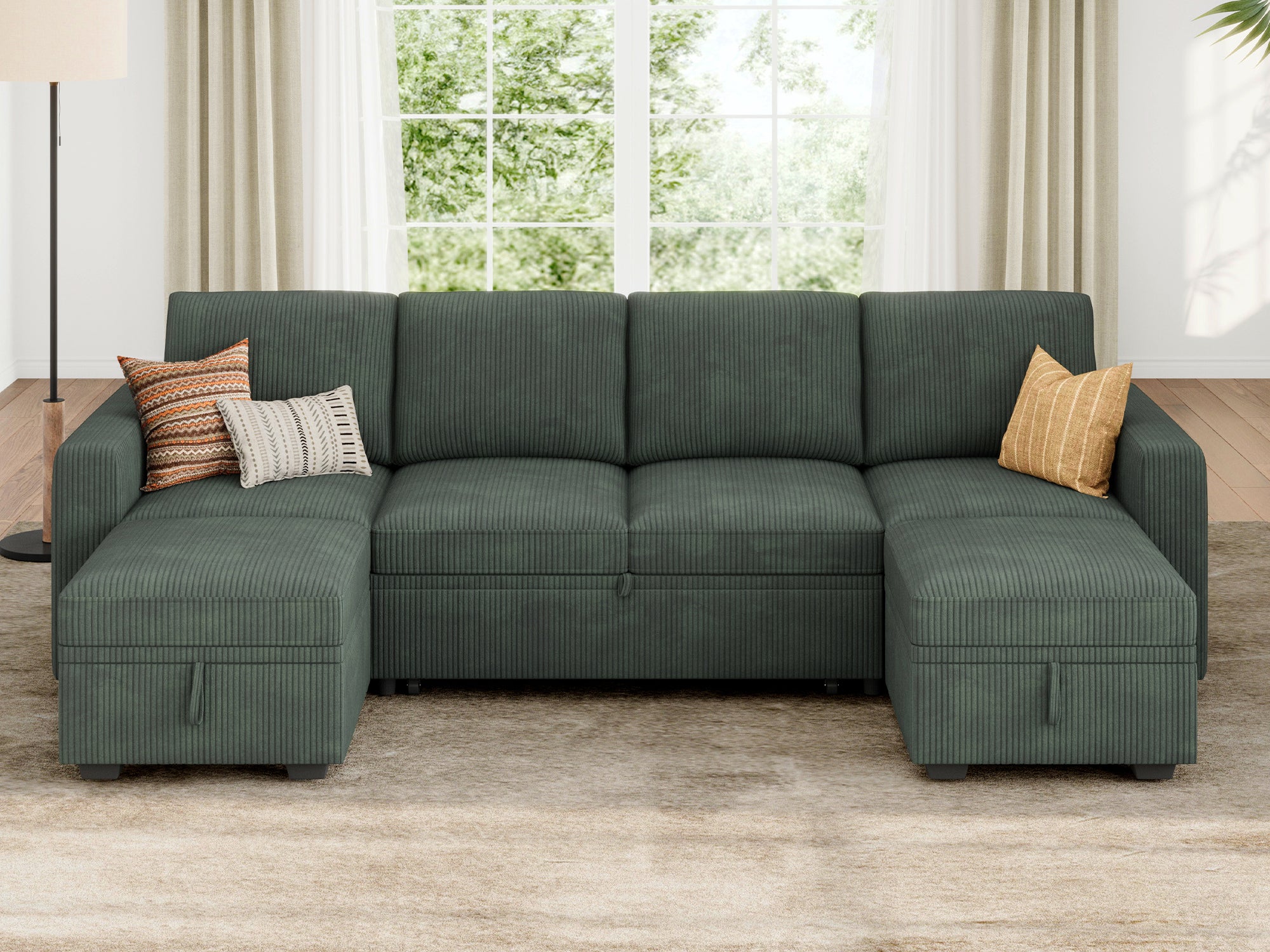 6-Piece Corduroy Sleeper modular sofa #Color_Corduroy Green