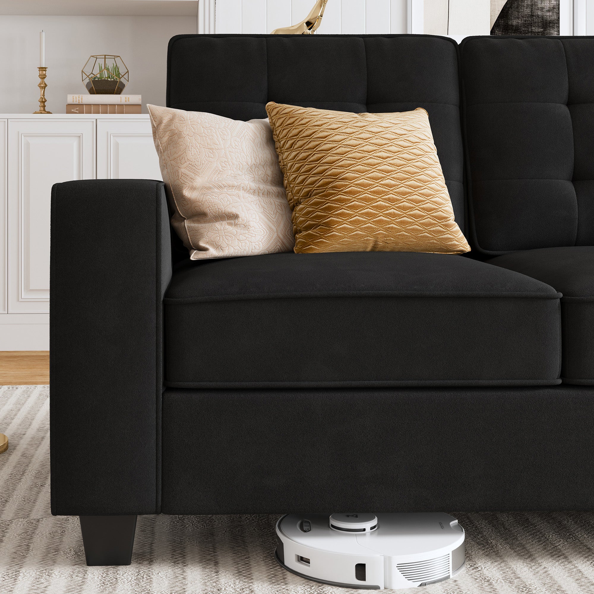 HONBAY Velvet 4-Seat Sectional Sofa Couch with Optional Extra Stoage Chaise&Ottoman