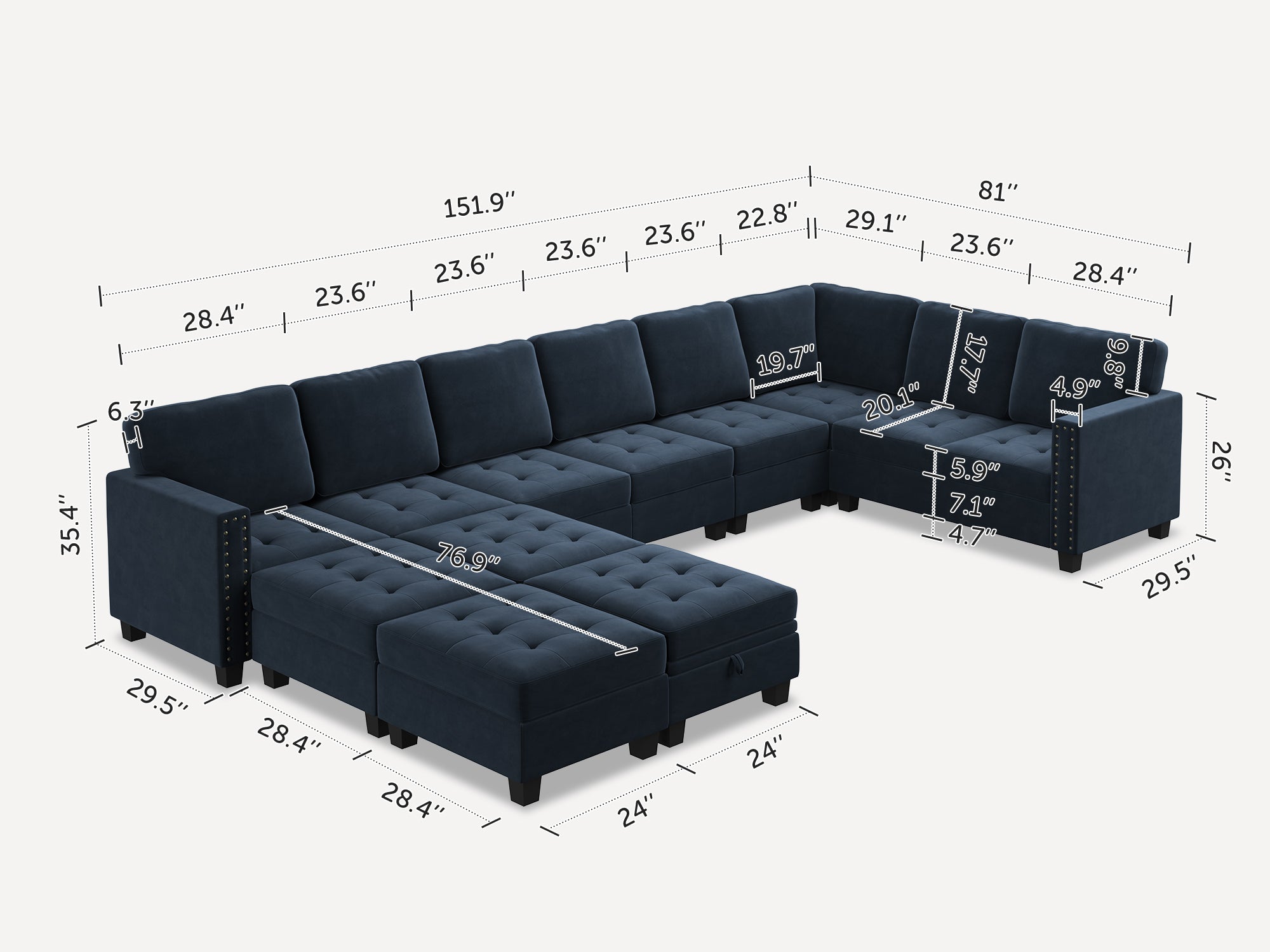 HONBAY 12-Piece Velvet Modular Sleeper Sectional With Storage Space