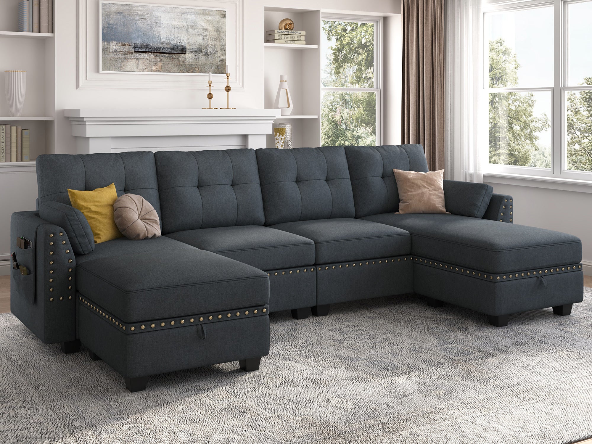 HONBAY 4-Seat U-Shaped Sectional Sofa with Storage Reversible Chaise Set