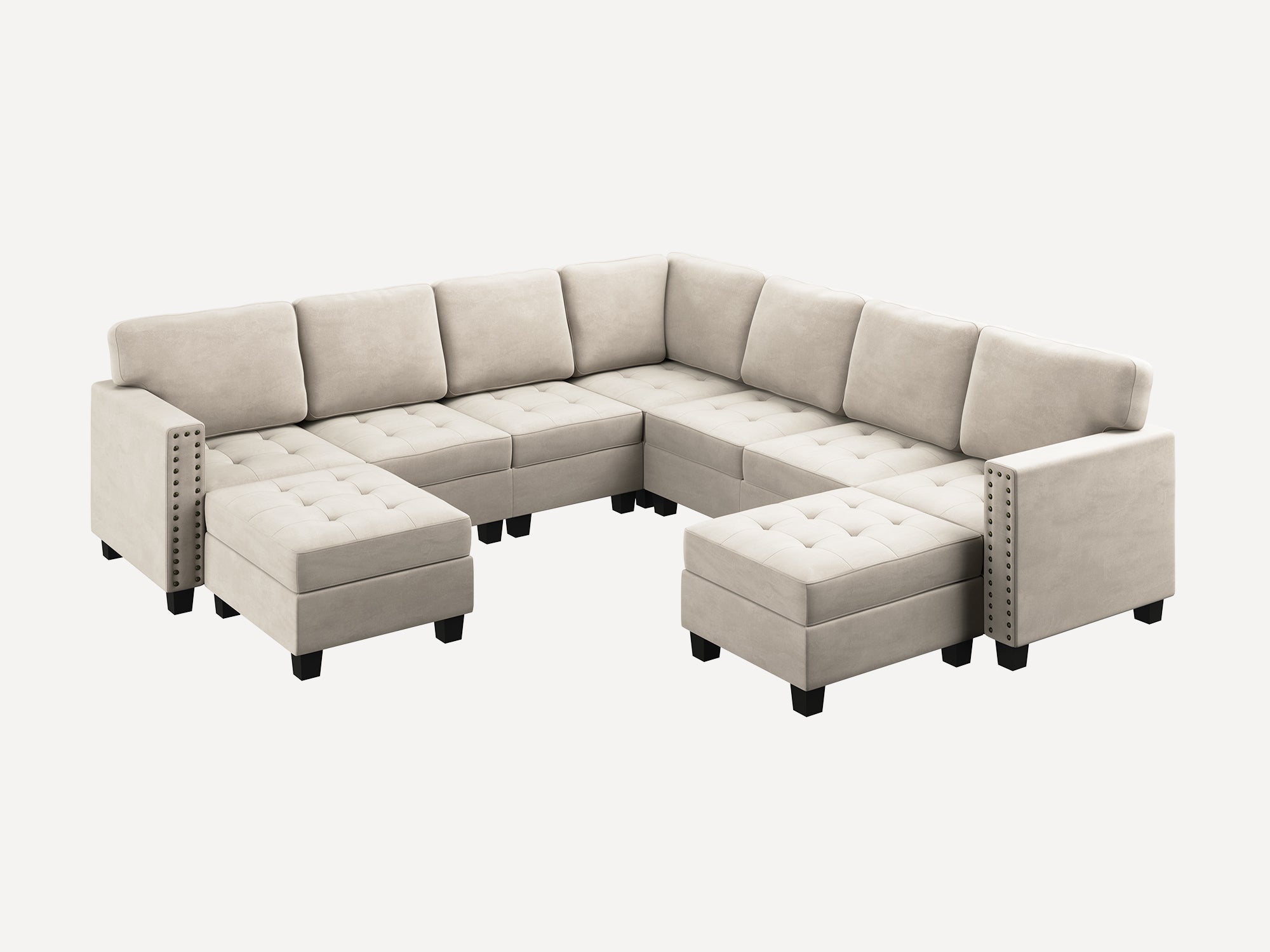 HONBAY 8-Piece Velvet Modular Sectional Sofa With Storage Ottoman