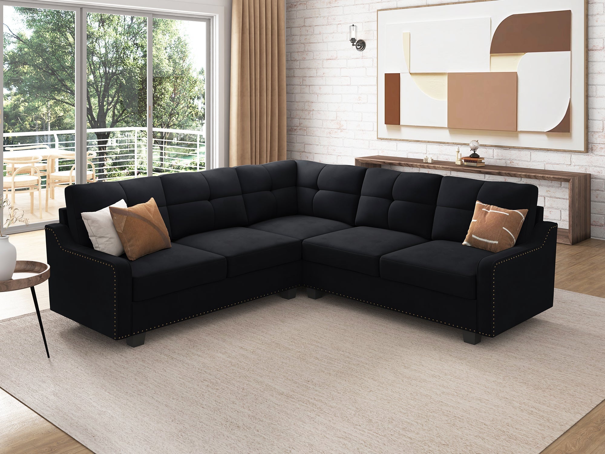 HONBAY 5 Piece Velvet Convertible Sectional