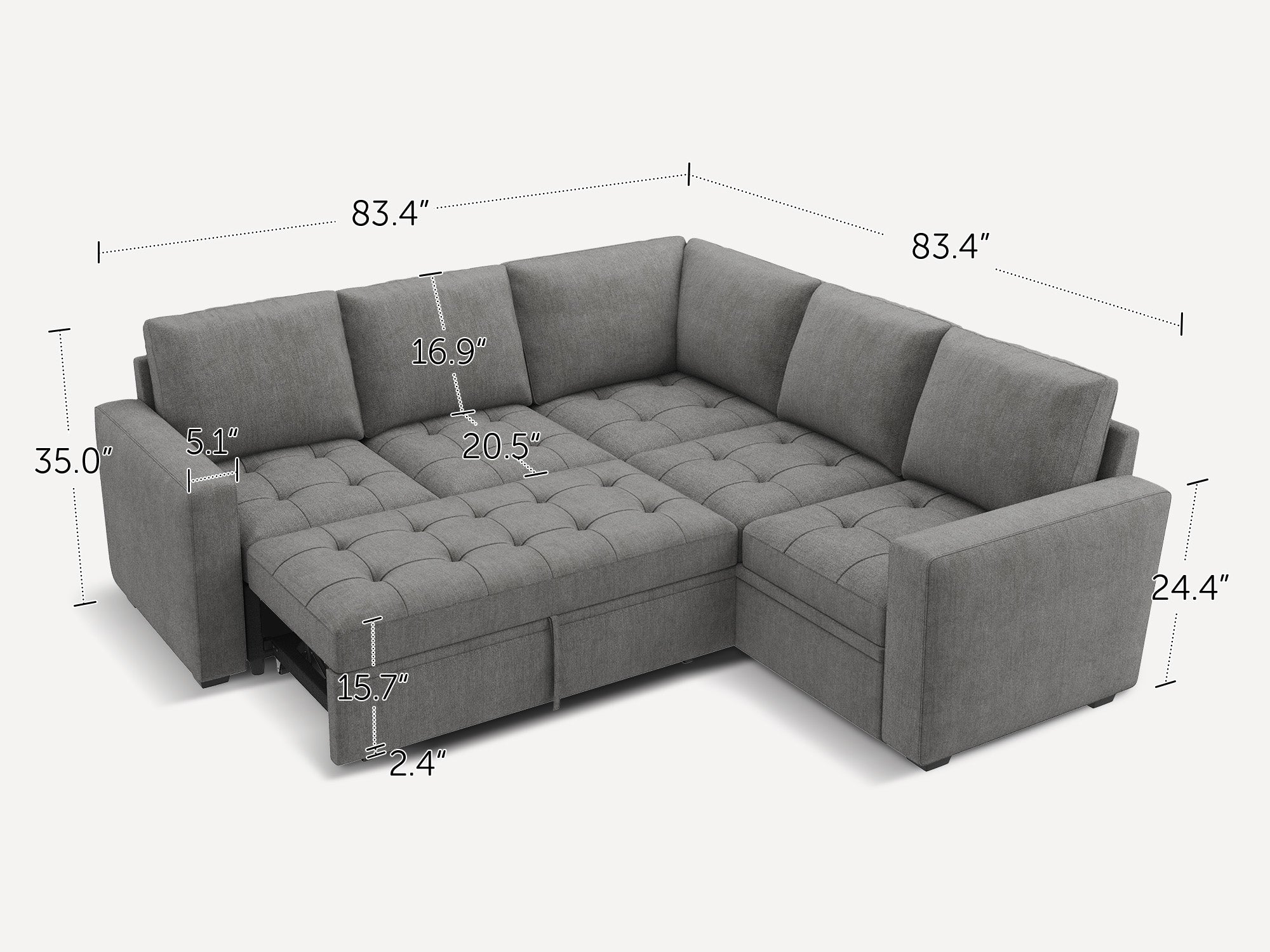 HONBAY 5-Piece Polyester Modular Sleeper Sectional With Storage Space #Color_Warm Grey II