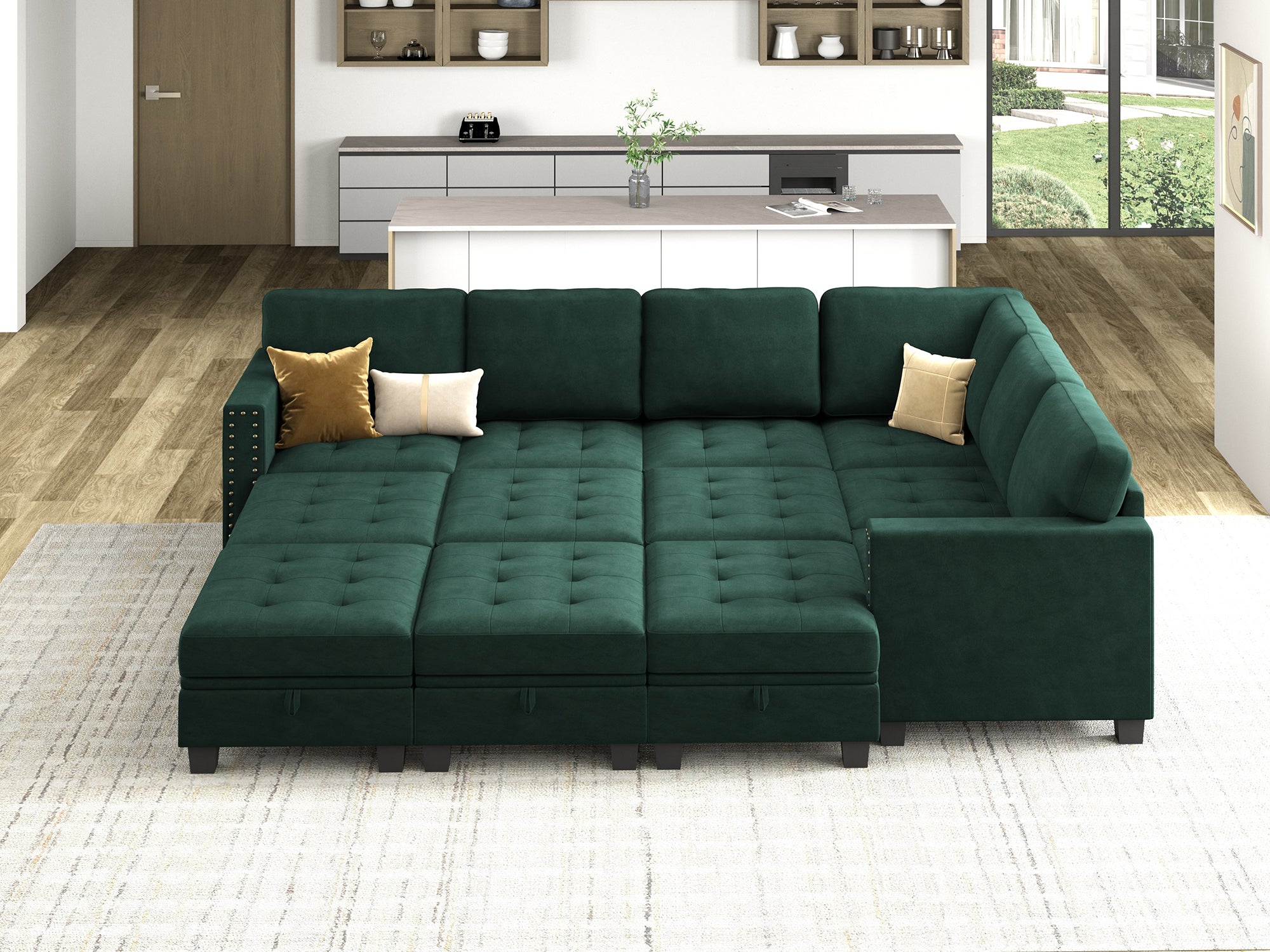 HONBAY 12-Piece Velvet Modular Sleeper Sectional With Storage Space