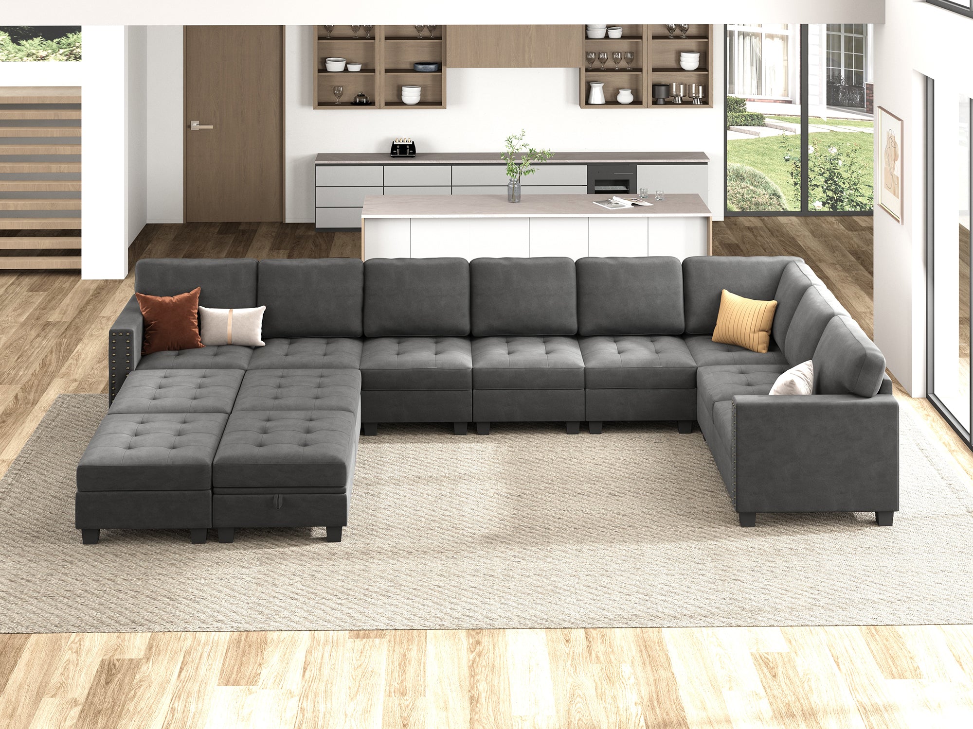 HONBAY 12-Piece Velvet Modular Sleeper Sectional With Storage Space