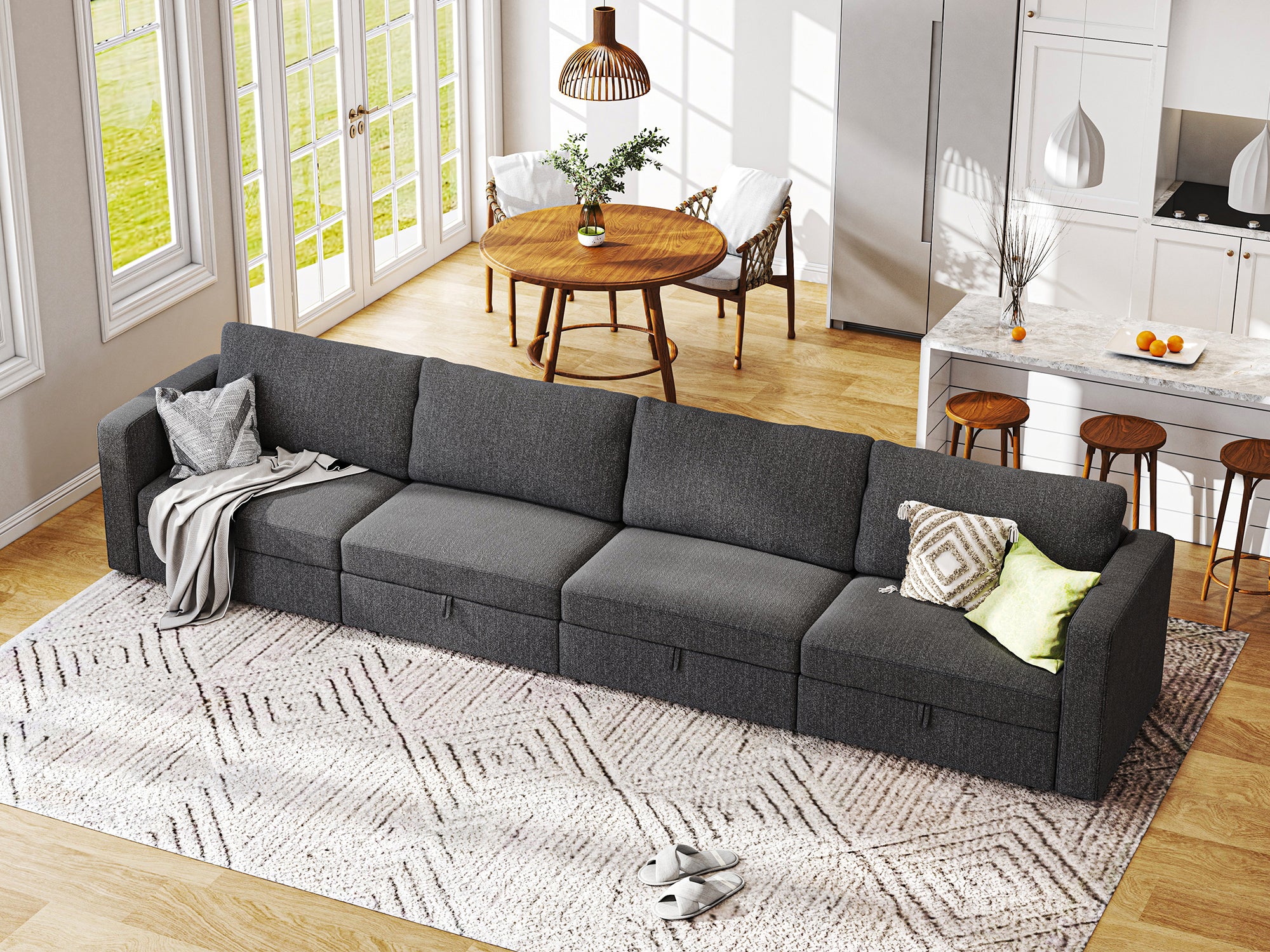 HONBAY 4-Piece Polyester Modular Sectional With Storage Seat