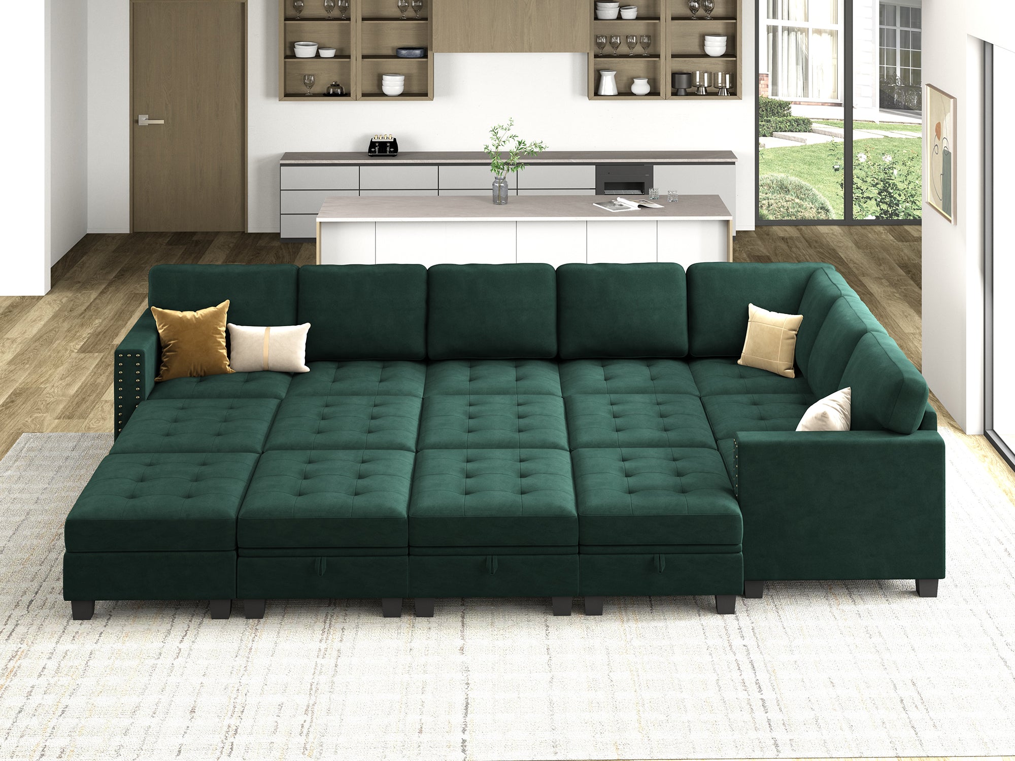 HONBAY 15-Piece Velvet Modular Sleeper Sectional With Storage Space