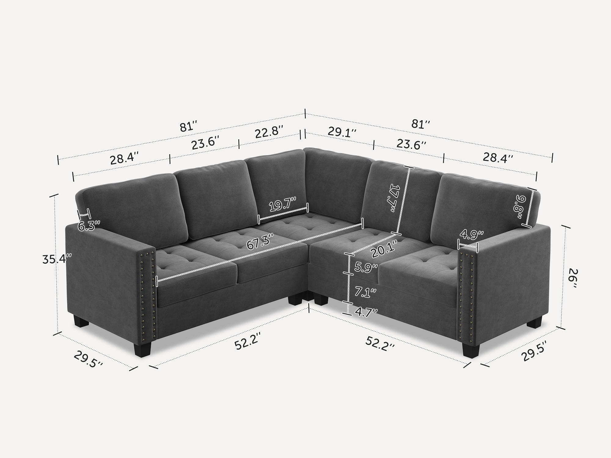 HONBAY 5 Piece Velvet Modular Sectional