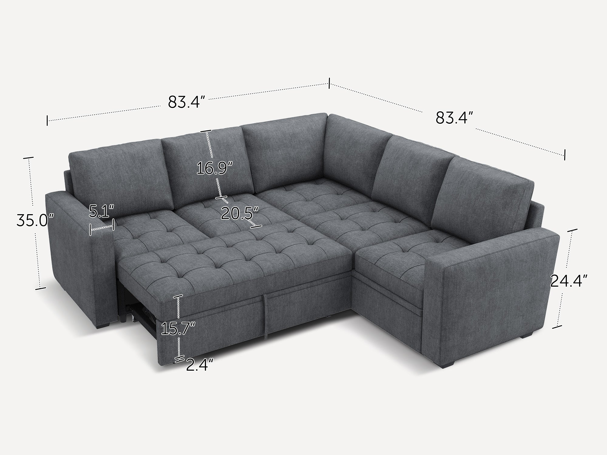 HONBAY 5-Piece Polyester Modular Sleeper Sectional With Storage Space #Color_Bluish Grey II