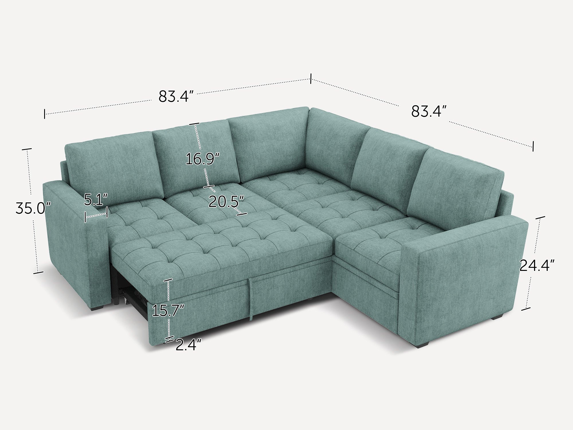 HONBAY 5-Piece Polyester Modular Sleeper Sectional With Storage Space #Color_Aqua Blue