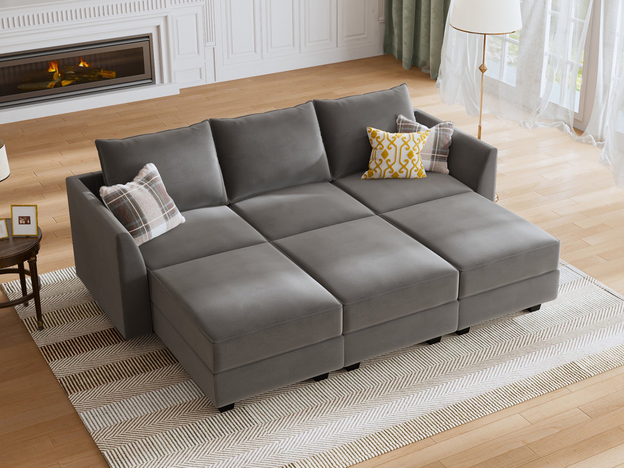 HONBAY Velvet 3-Seat Modular Sofa Couch with Storage & Convertible Sofa Bed