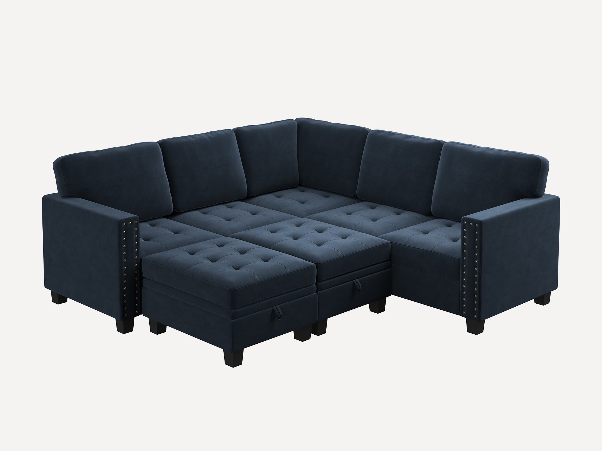 HONBAY 7-Piece Velvet Modular Sleeper Sectional With Storage Space