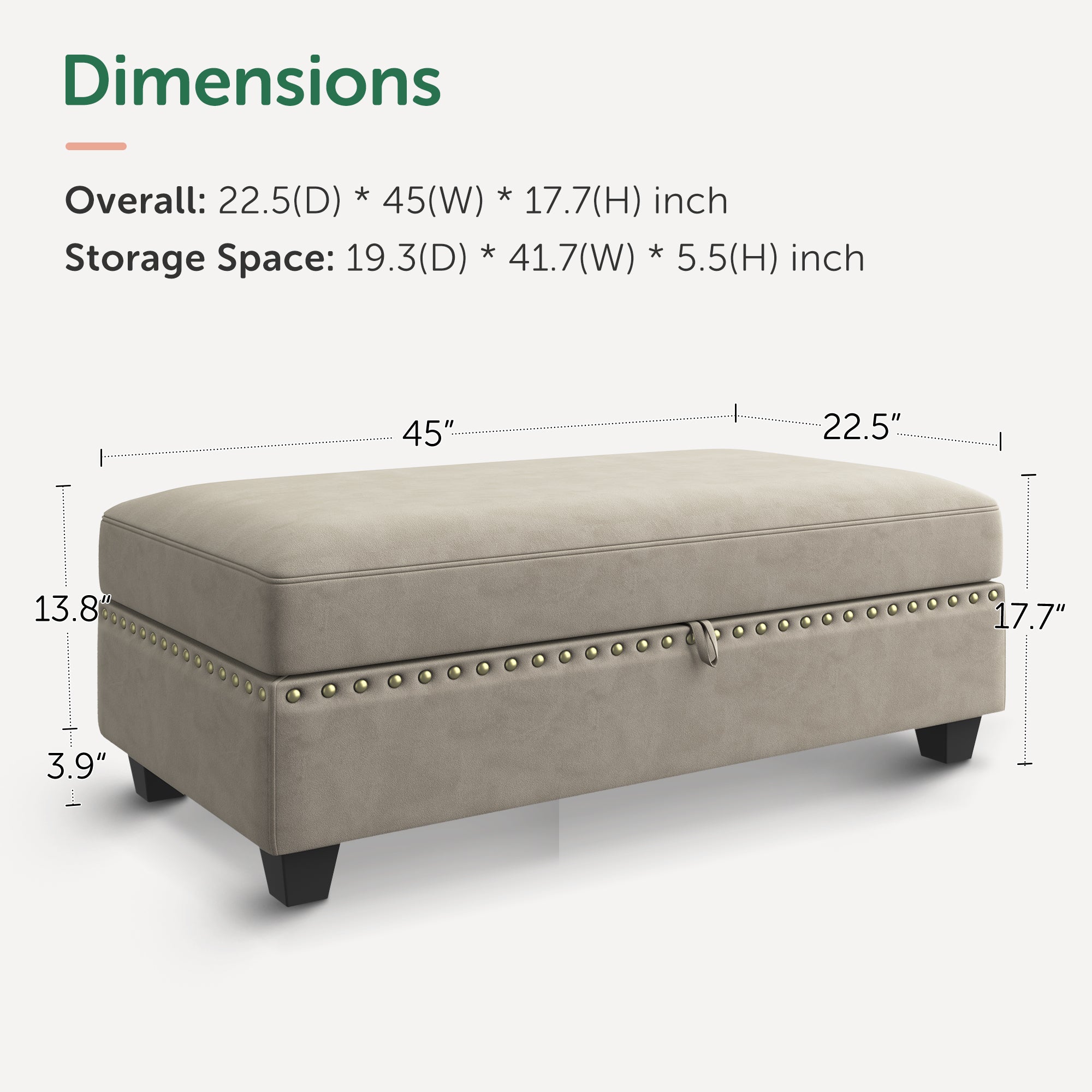 HONBAY Rectangle Storage Ottoman for Sectional Sofa