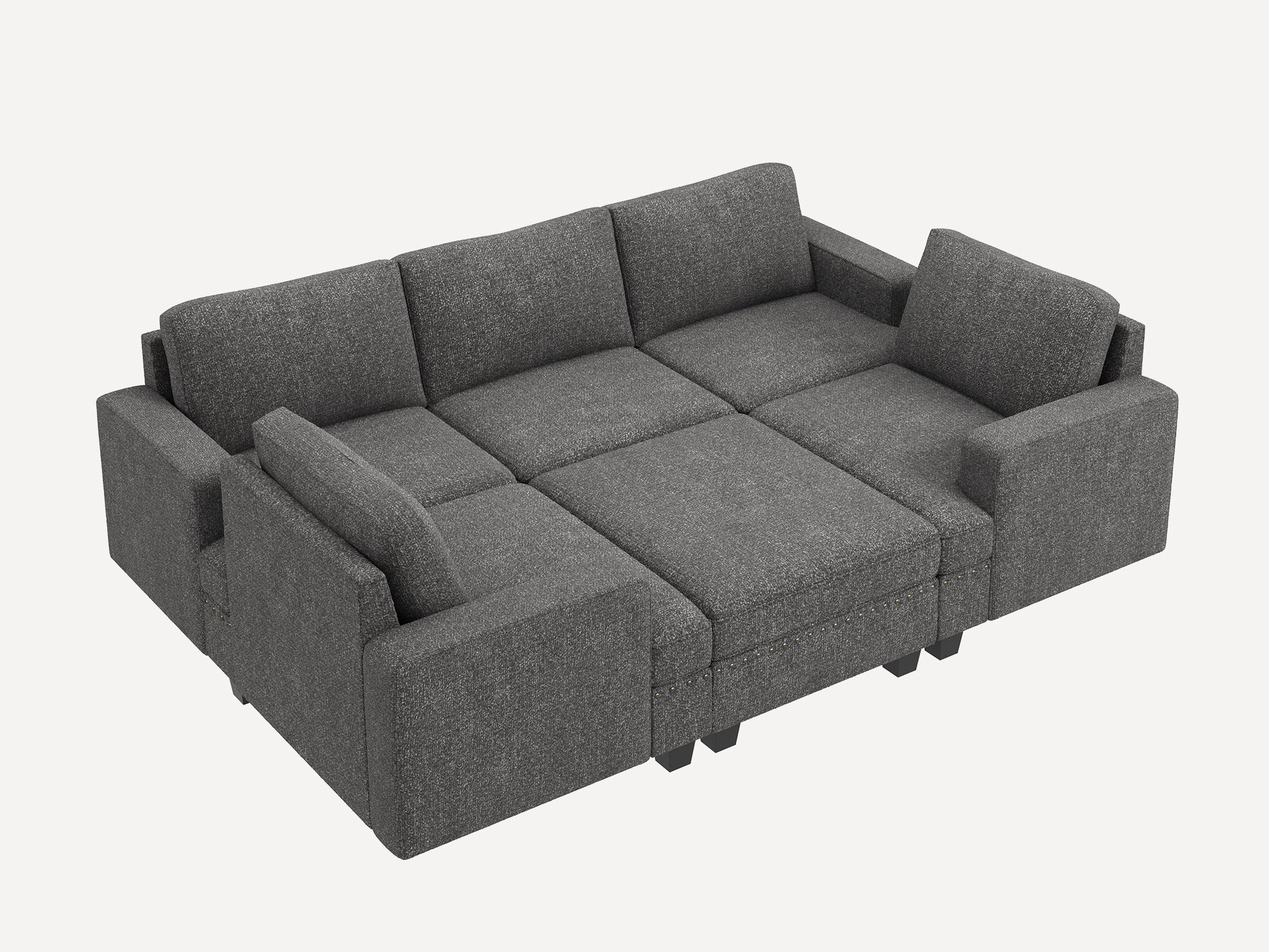 NOLANY Corner Modular Sofa 2-Left Armrest Seat+1-Seat+2-Right Armrest Seat+1-Storage Ottoman #Color_Light Grey