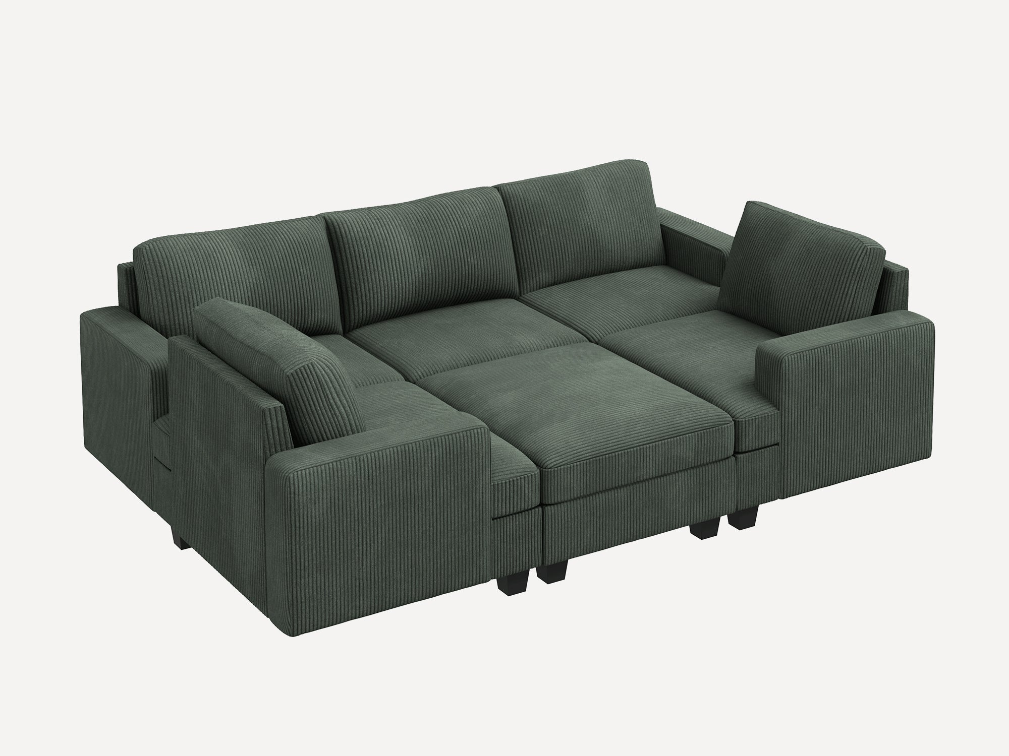 HONBAY 6-Piece Corduroy Modular Sleeper Lindyn Sectional With Storage Space #Color_Corduroy Green