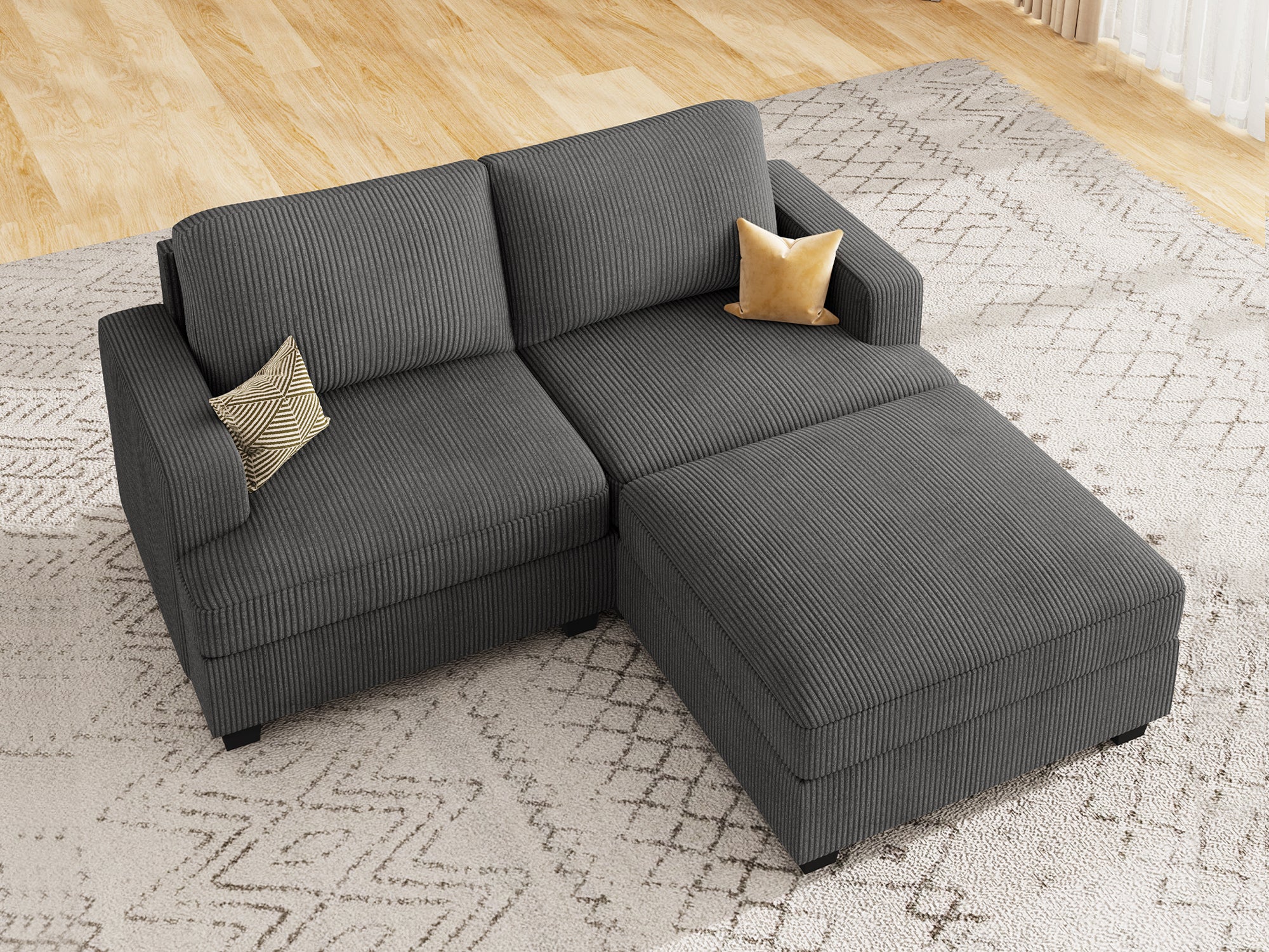 Modular Sectional With Storage Ottoman #Color_Corduroy Grey